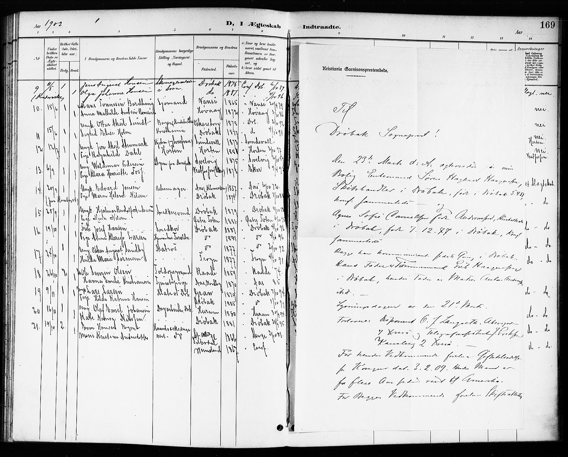 Drøbak prestekontor Kirkebøker, SAO/A-10142a/G/Ga/L0001: Parish register (copy) no. I 1, 1897-1917, p. 169