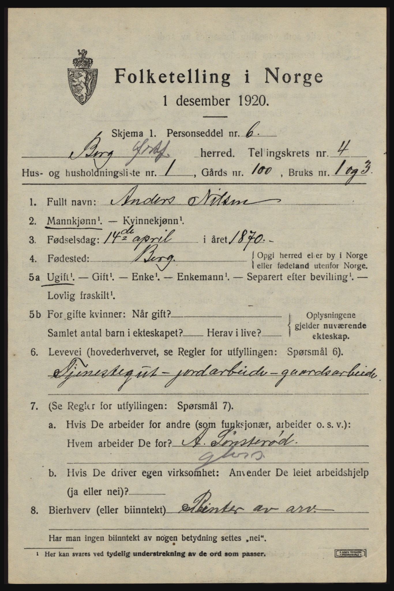 SAO, 1920 census for Berg, 1920, p. 8137