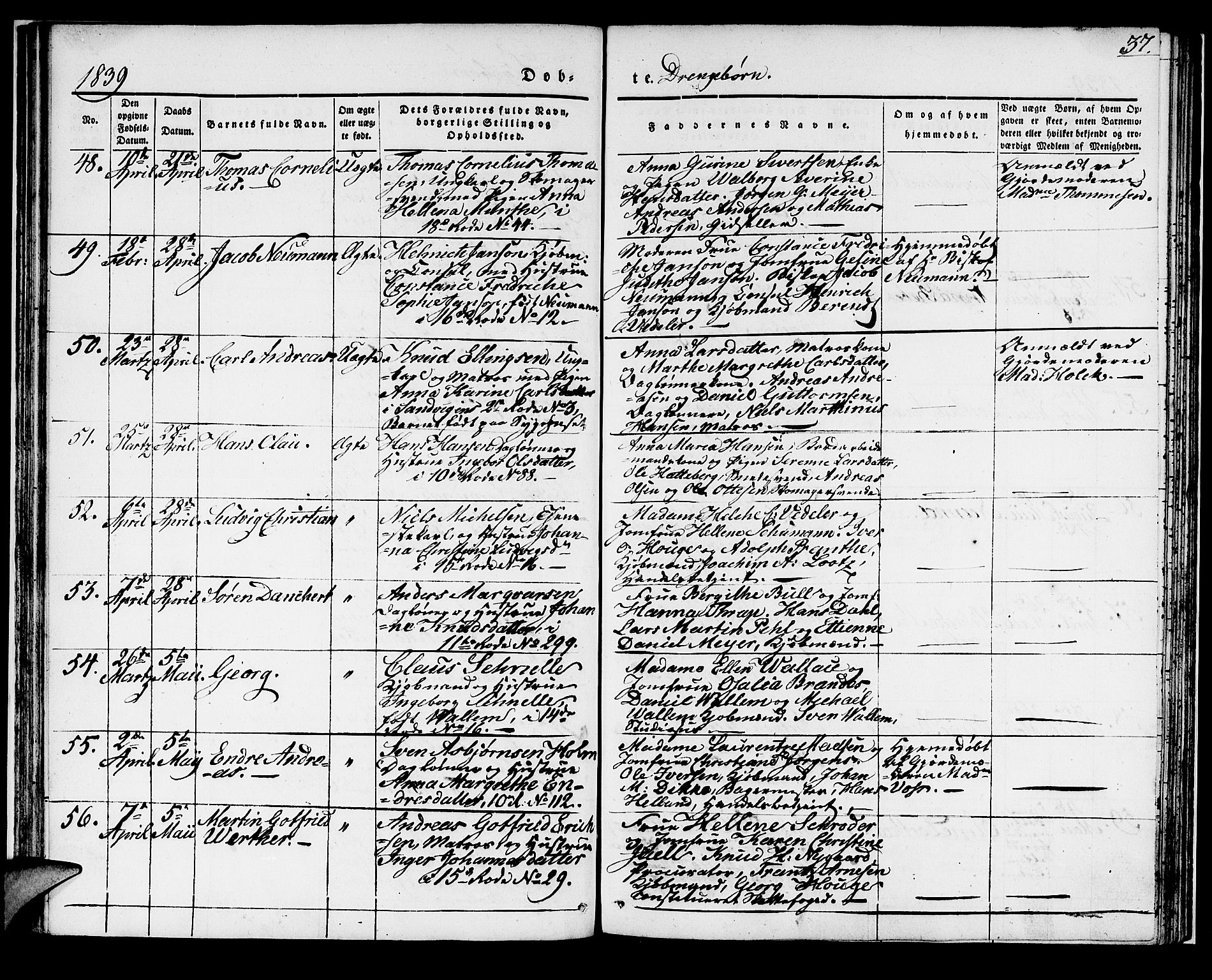 Domkirken sokneprestembete, SAB/A-74801/H/Haa/L0018: Parish register (official) no. B 1, 1838-1840, p. 37