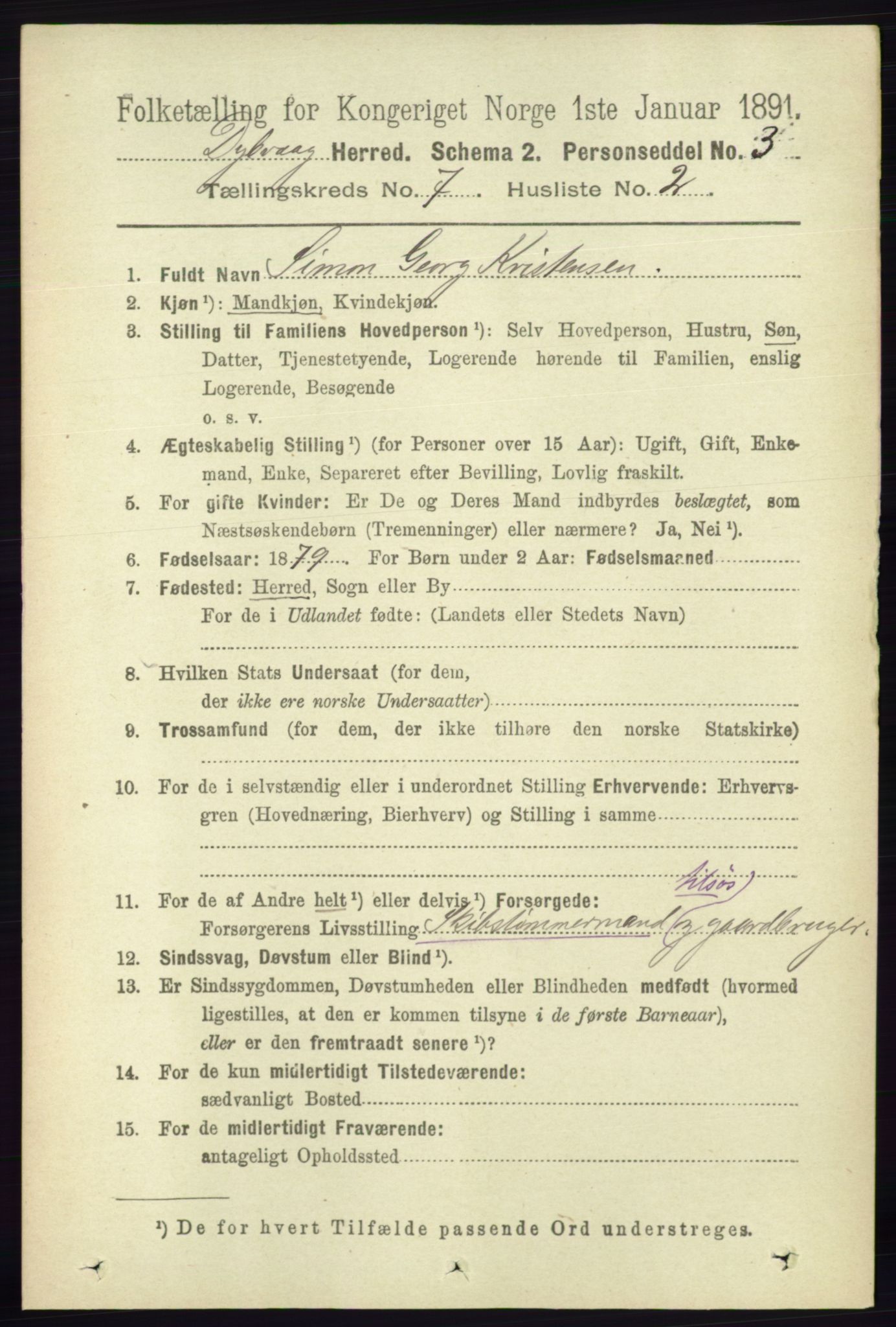 RA, 1891 census for 0915 Dypvåg, 1891, p. 2416