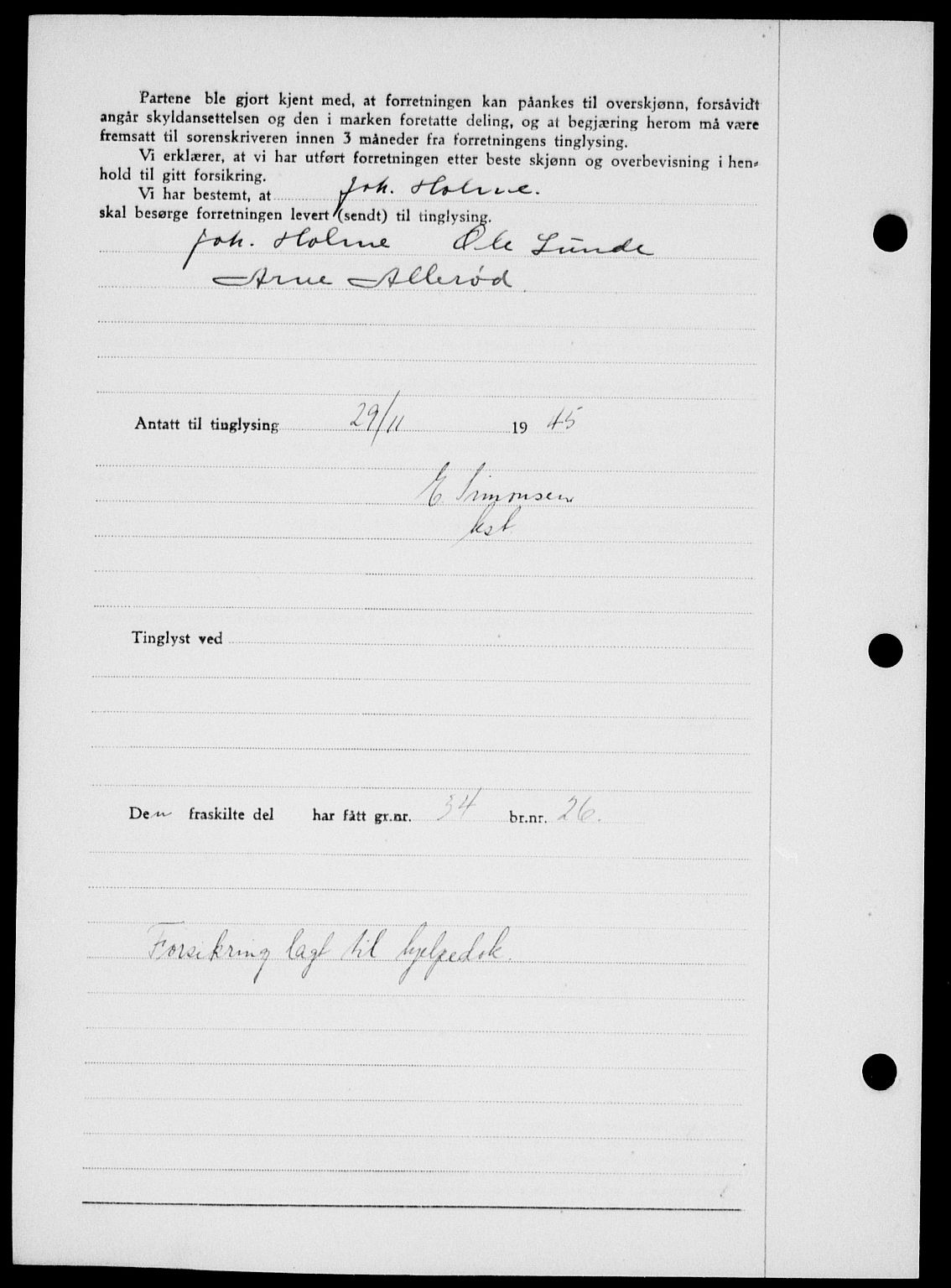 Onsøy sorenskriveri, SAO/A-10474/G/Ga/Gab/L0015: Mortgage book no. II A-15, 1945-1946, Diary no: : 1591/1945