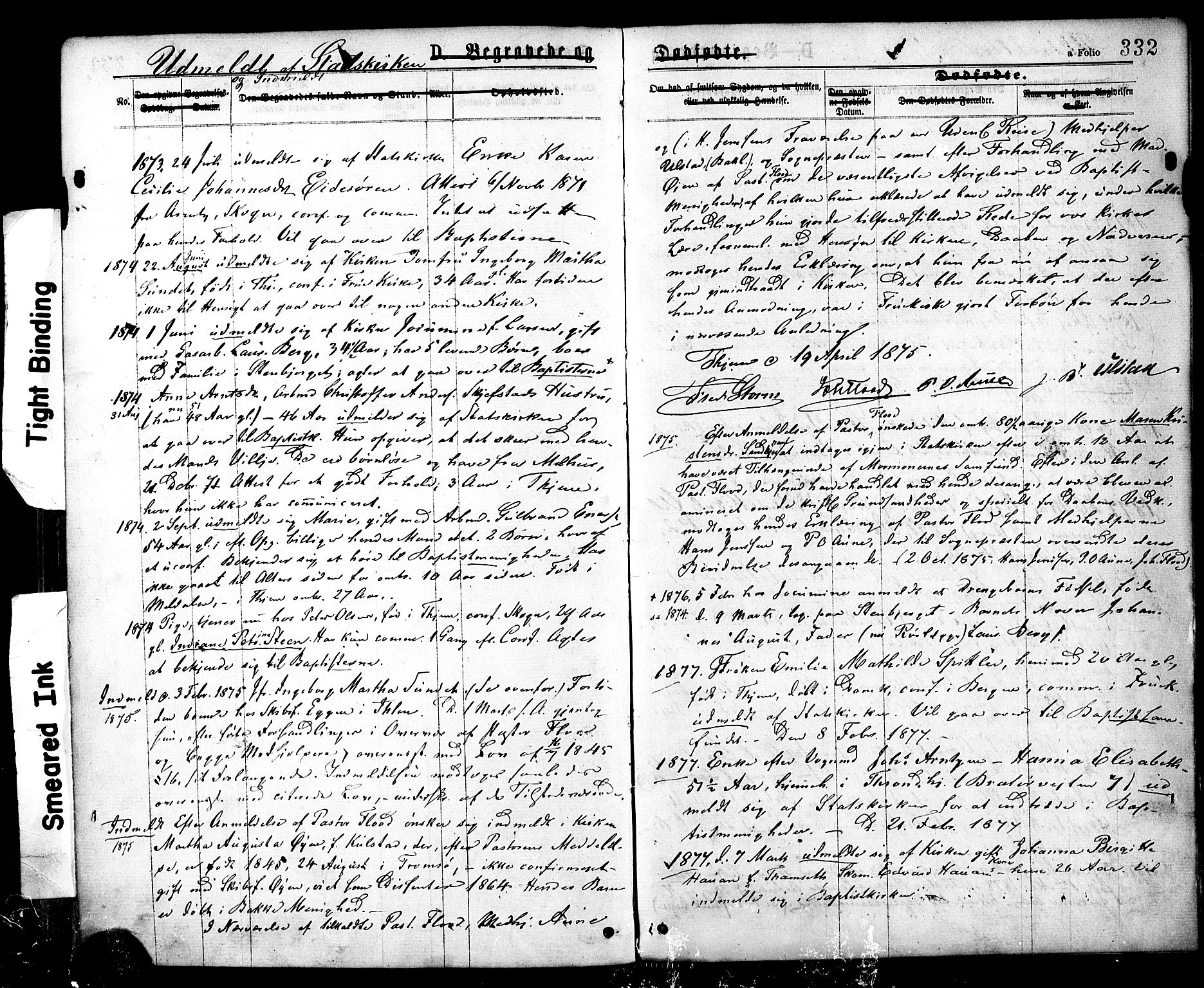 Ministerialprotokoller, klokkerbøker og fødselsregistre - Sør-Trøndelag, SAT/A-1456/602/L0118: Parish register (official) no. 602A16, 1873-1879, p. 332