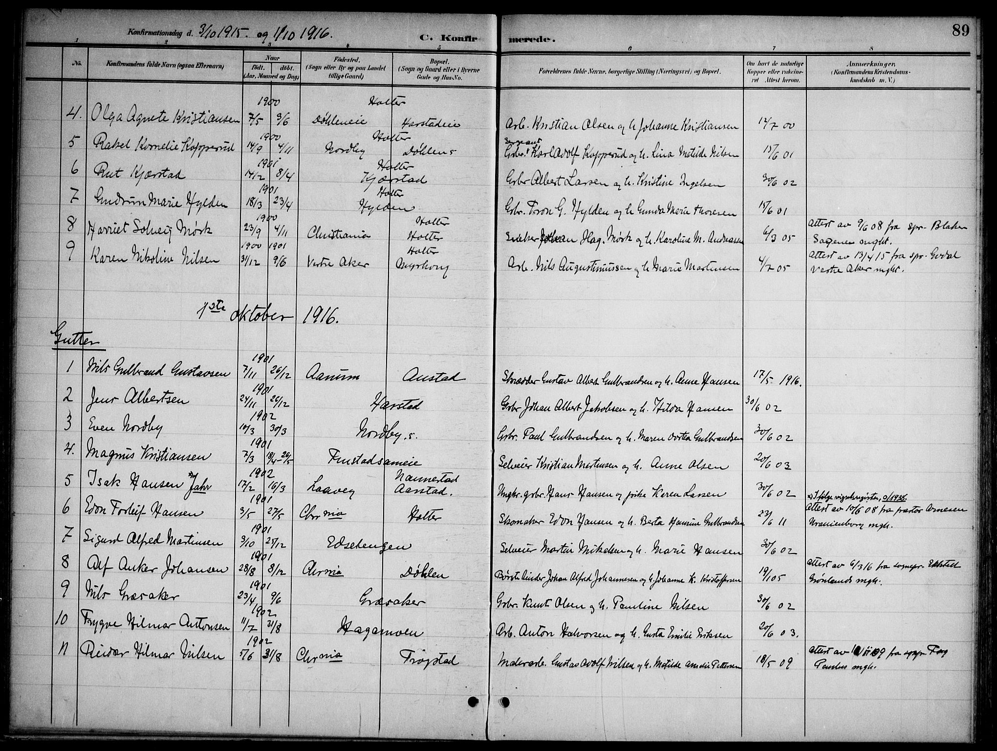 Nannestad prestekontor Kirkebøker, SAO/A-10414a/G/Gb/L0001: Parish register (copy) no. II 1, 1901-1917, p. 89