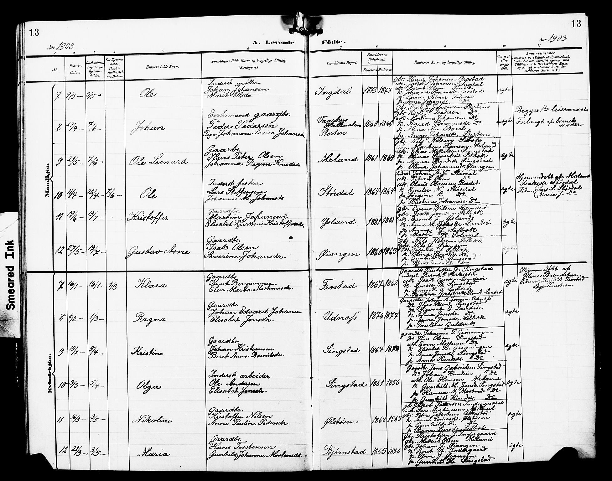 Ministerialprotokoller, klokkerbøker og fødselsregistre - Sør-Trøndelag, SAT/A-1456/663/L0763: Parish register (copy) no. 663C03, 1899-1908, p. 13