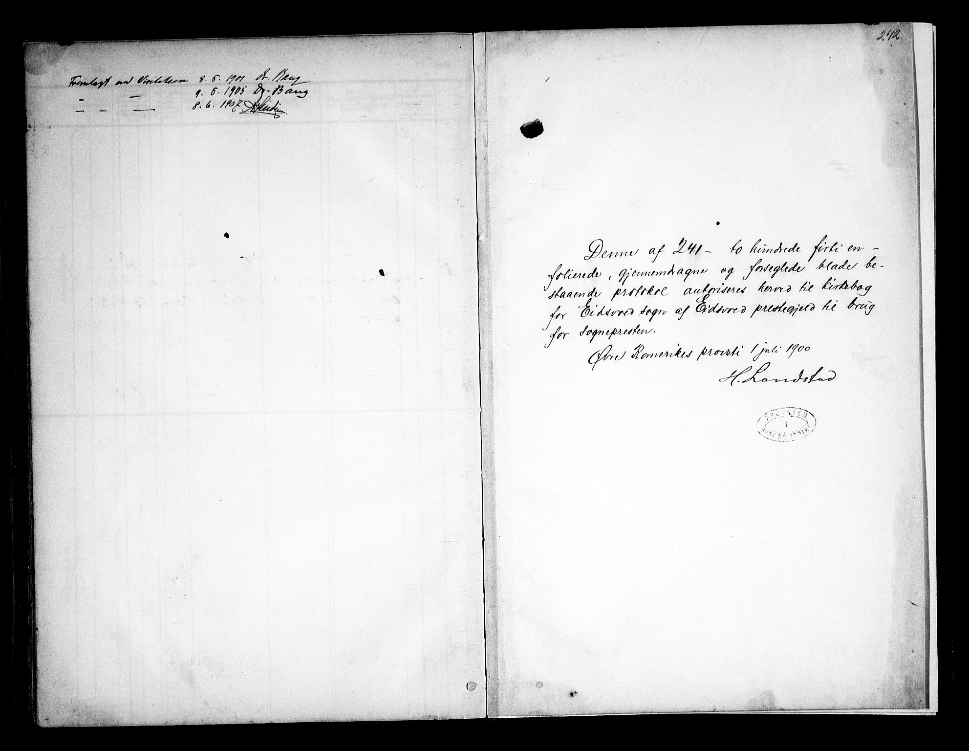 Eidsvoll prestekontor Kirkebøker, AV/SAO-A-10888/F/Fa/L0006: Parish register (official) no. I 6, 1900-1907, p. 242