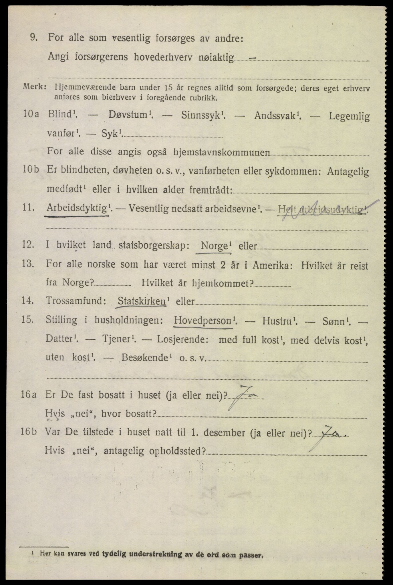 SAK, 1920 census for Tveit, 1920, p. 2431