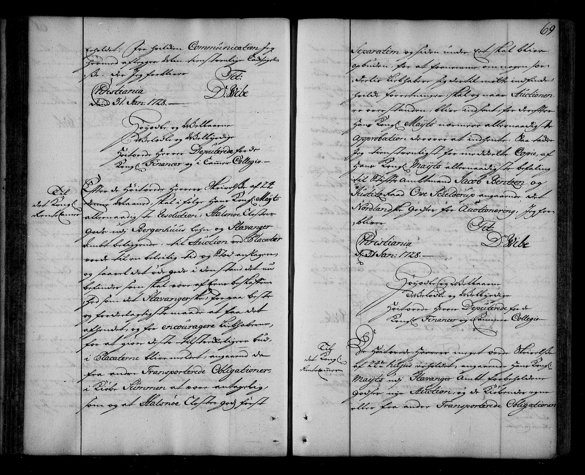 Stattholderembetet 1572-1771, AV/RA-EA-2870/Be/L0004: Korrespondanseprotokoll, 1727-1731, p. 68b-69a