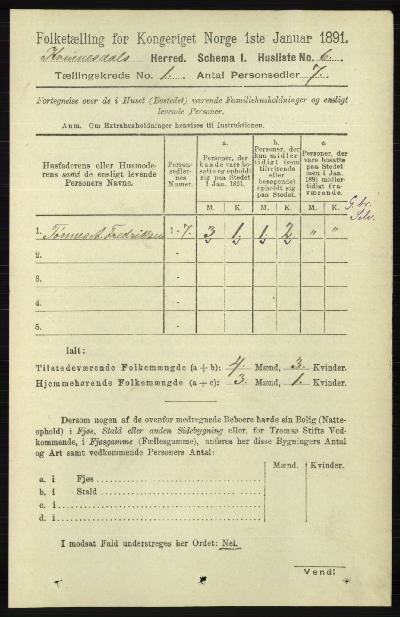 RA, 1891 census for 1037 Kvinesdal, 1891, p. 41