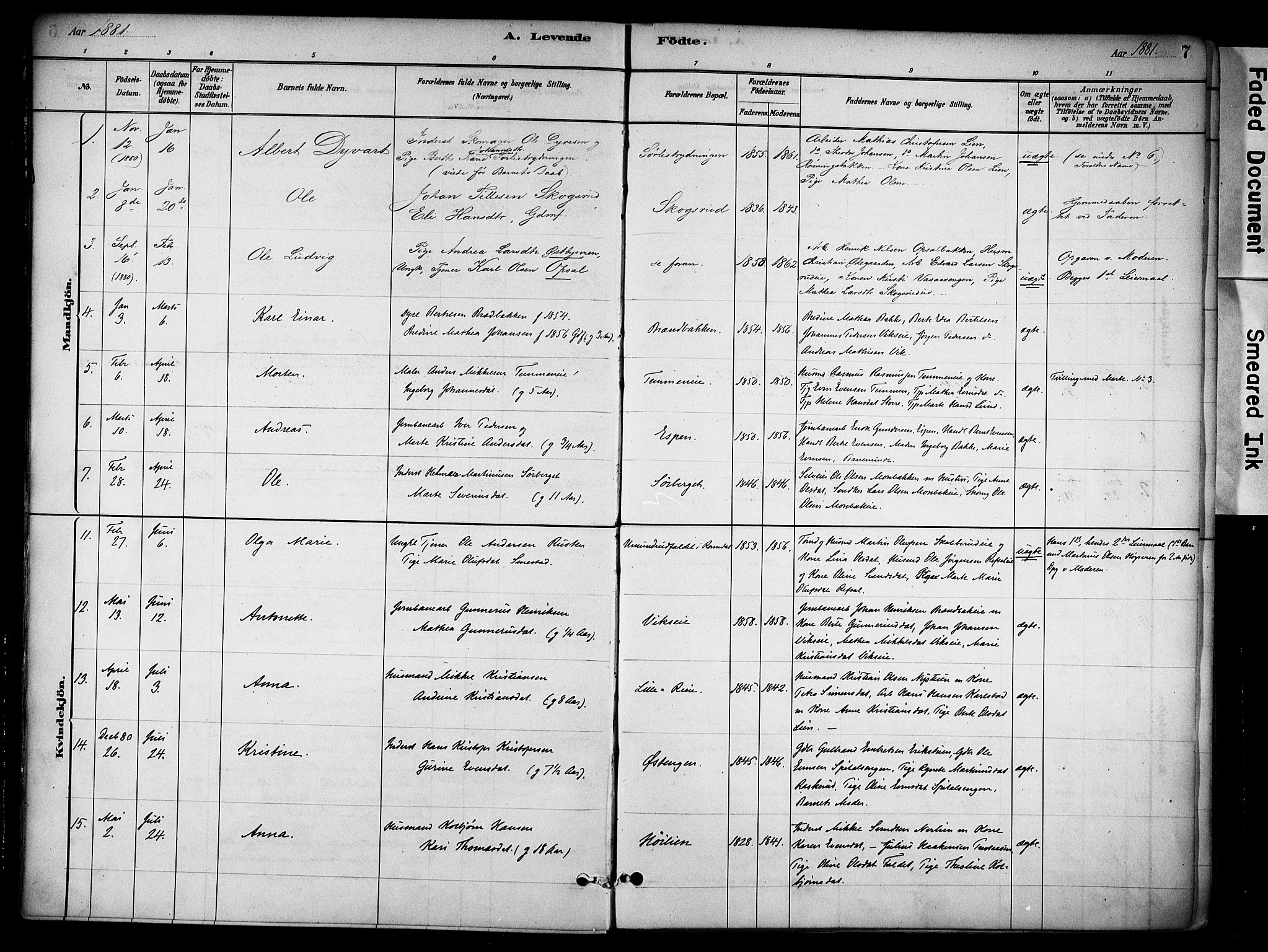 Stange prestekontor, AV/SAH-PREST-002/K/L0018: Parish register (official) no. 18, 1880-1896, p. 7