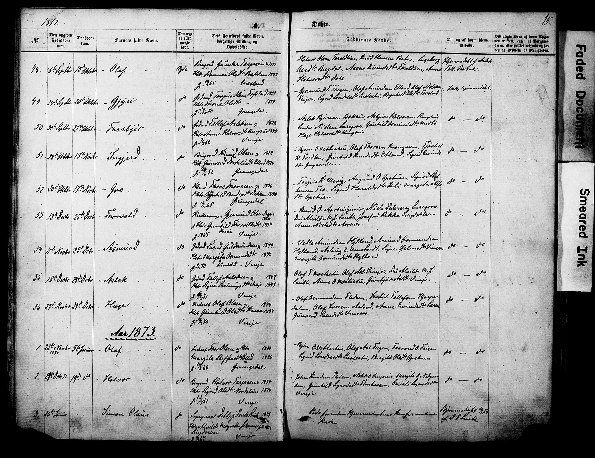 Vinje kirkebøker, AV/SAKO-A-312/F/Fa/L0005: Parish register (official) no. I 5, 1870-1886, p. 15