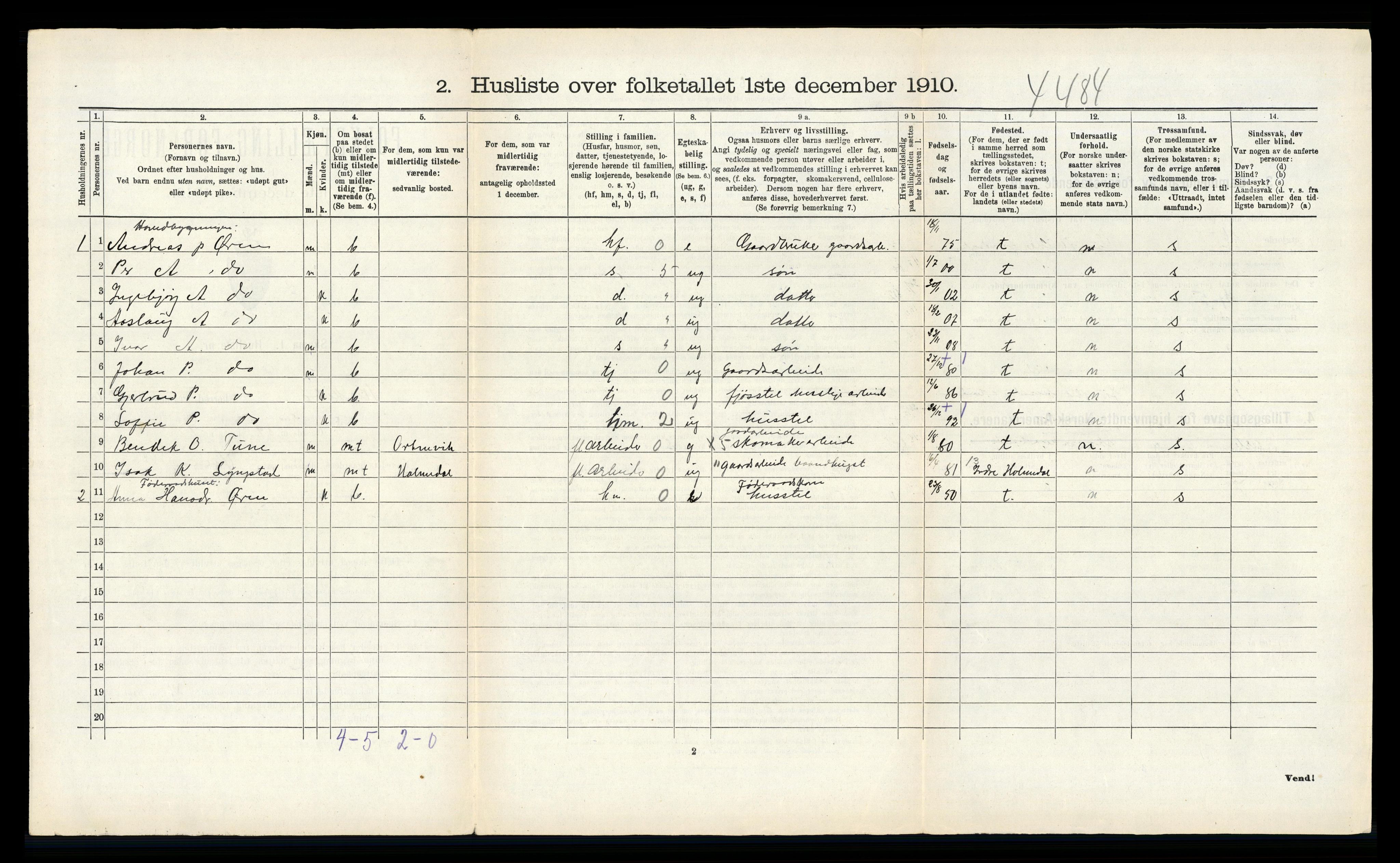 RA, 1910 census for Kyrkjebø, 1910, p. 490