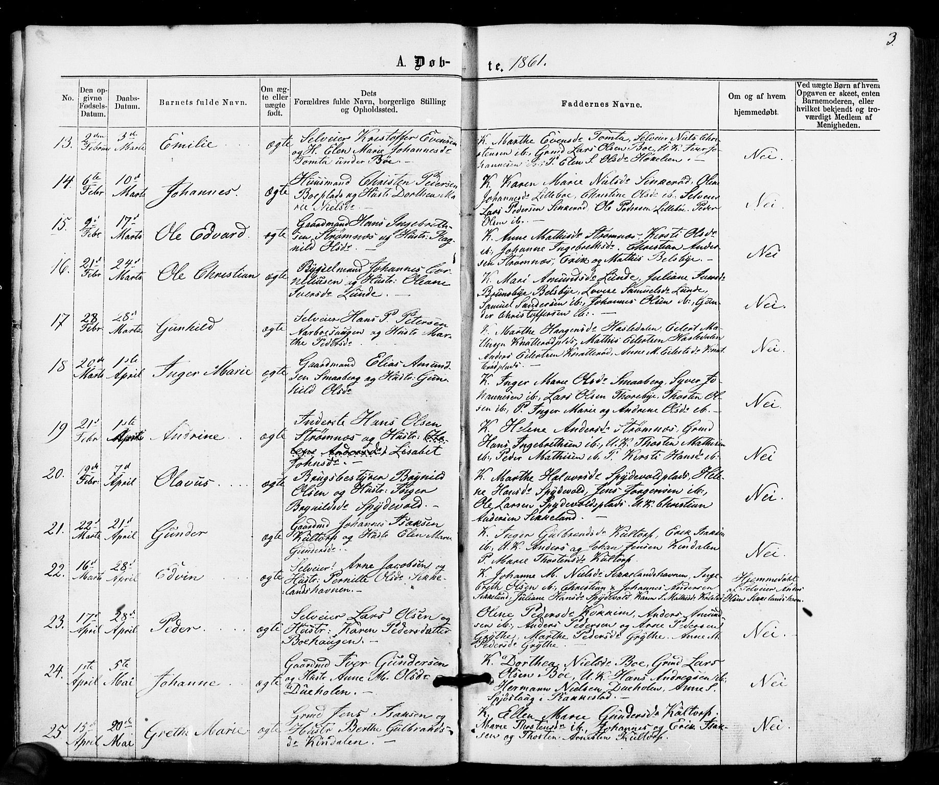 Varteig prestekontor Kirkebøker, SAO/A-10447a/F/Fa/L0001: Parish register (official) no. 1, 1861-1877, p. 3