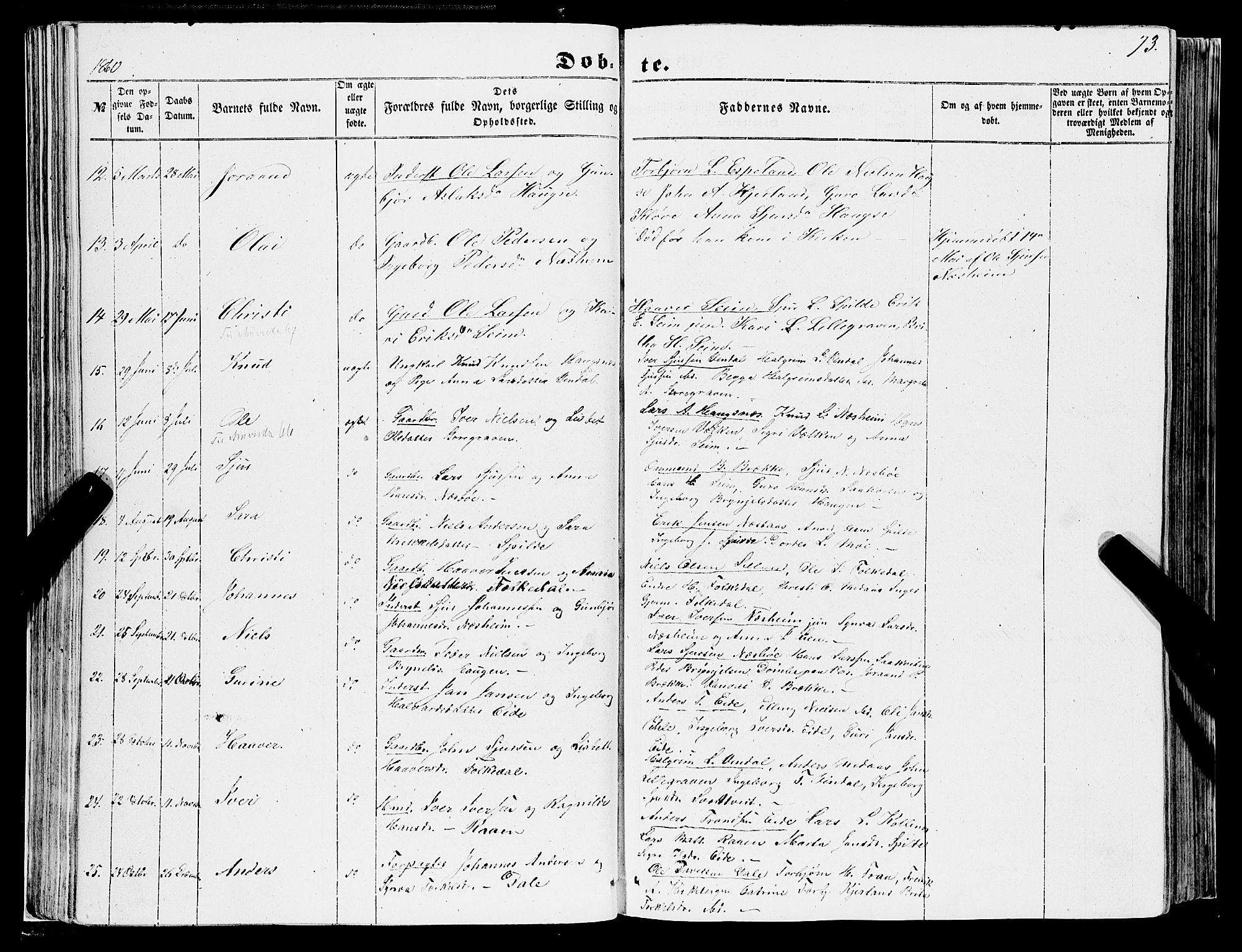Ulvik sokneprestembete, AV/SAB-A-78801/H/Haa: Parish register (official) no. A 13, 1853-1863, p. 73