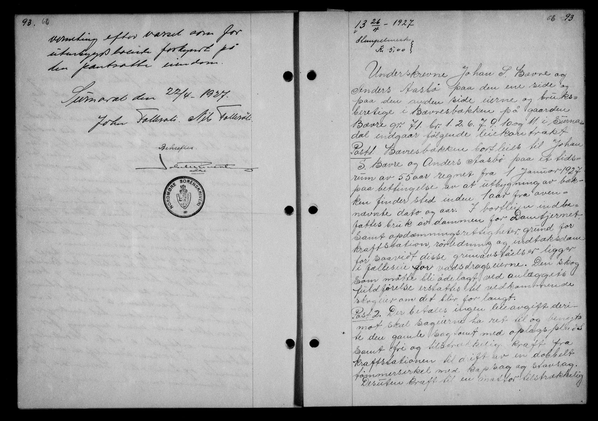 Nordmøre sorenskriveri, AV/SAT-A-4132/1/2/2Ca/L0062: Mortgage book no. 52, 1927-1927, Deed date: 26.04.1927