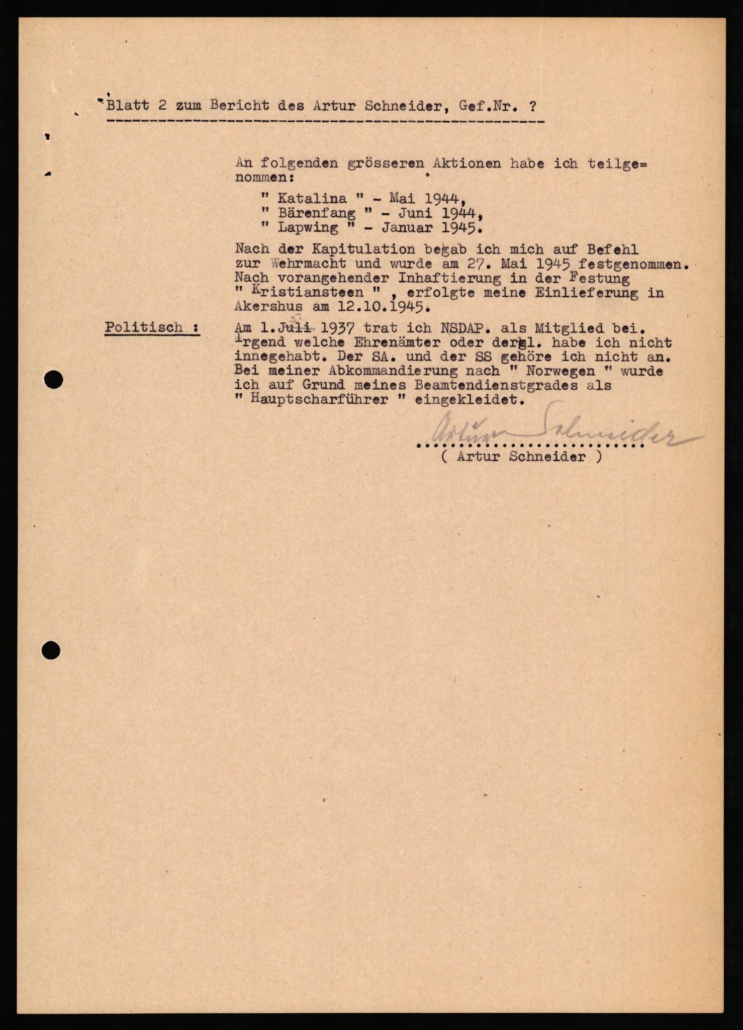 Forsvaret, Forsvarets overkommando II, AV/RA-RAFA-3915/D/Db/L0030: CI Questionaires. Tyske okkupasjonsstyrker i Norge. Tyskere., 1945-1946, p. 19