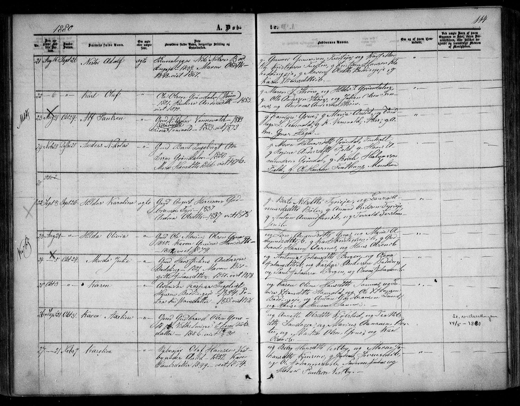 Nes prestekontor Kirkebøker, AV/SAO-A-10410/F/Fc/L0001: Parish register (official) no. III 1, 1859-1882, p. 114