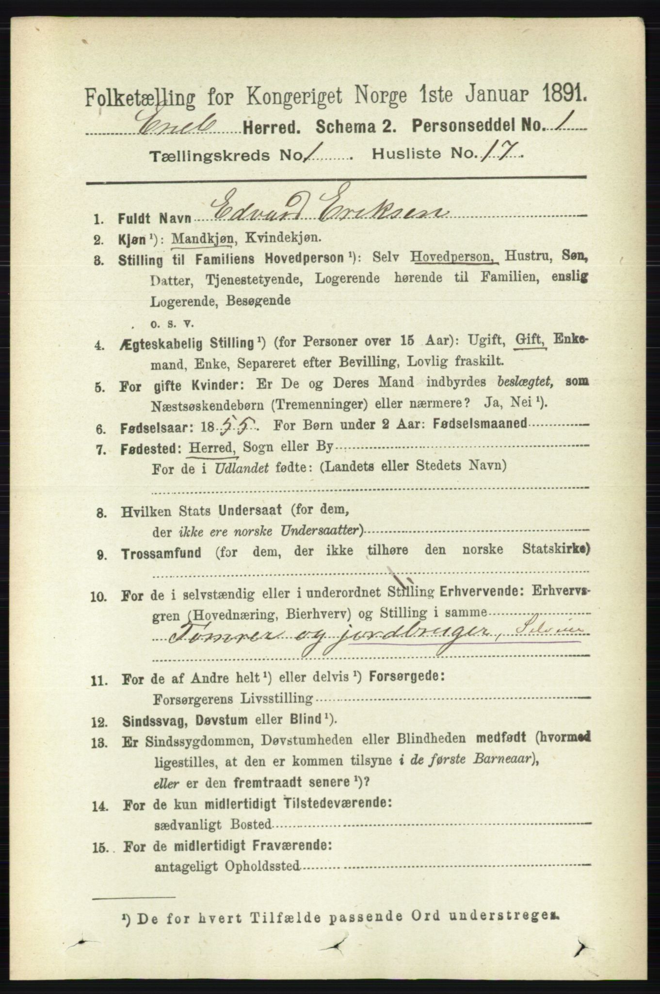 RA, 1891 census for 0229 Enebakk, 1891, p. 211