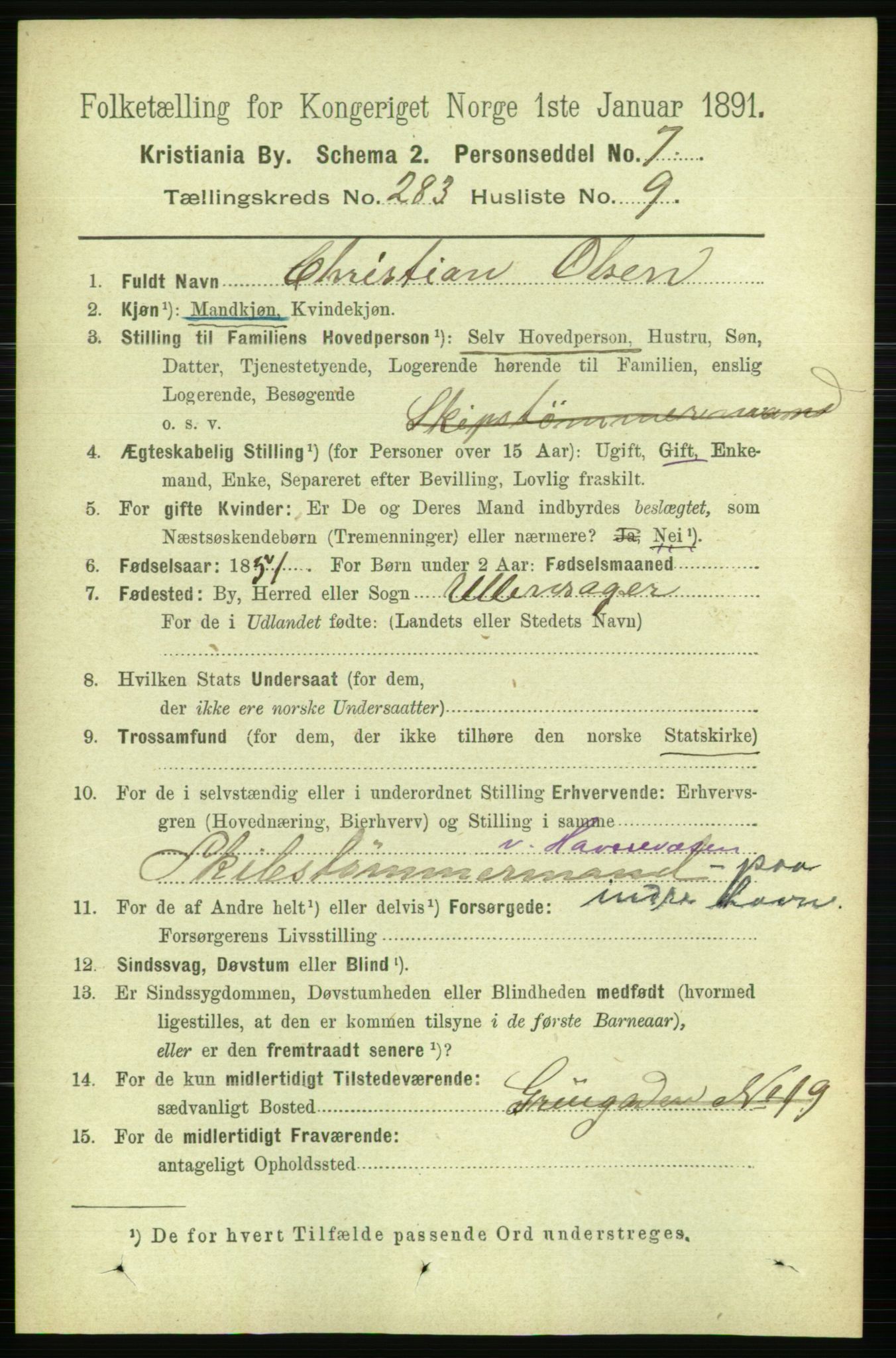 RA, 1891 census for 0301 Kristiania, 1891, p. 172897