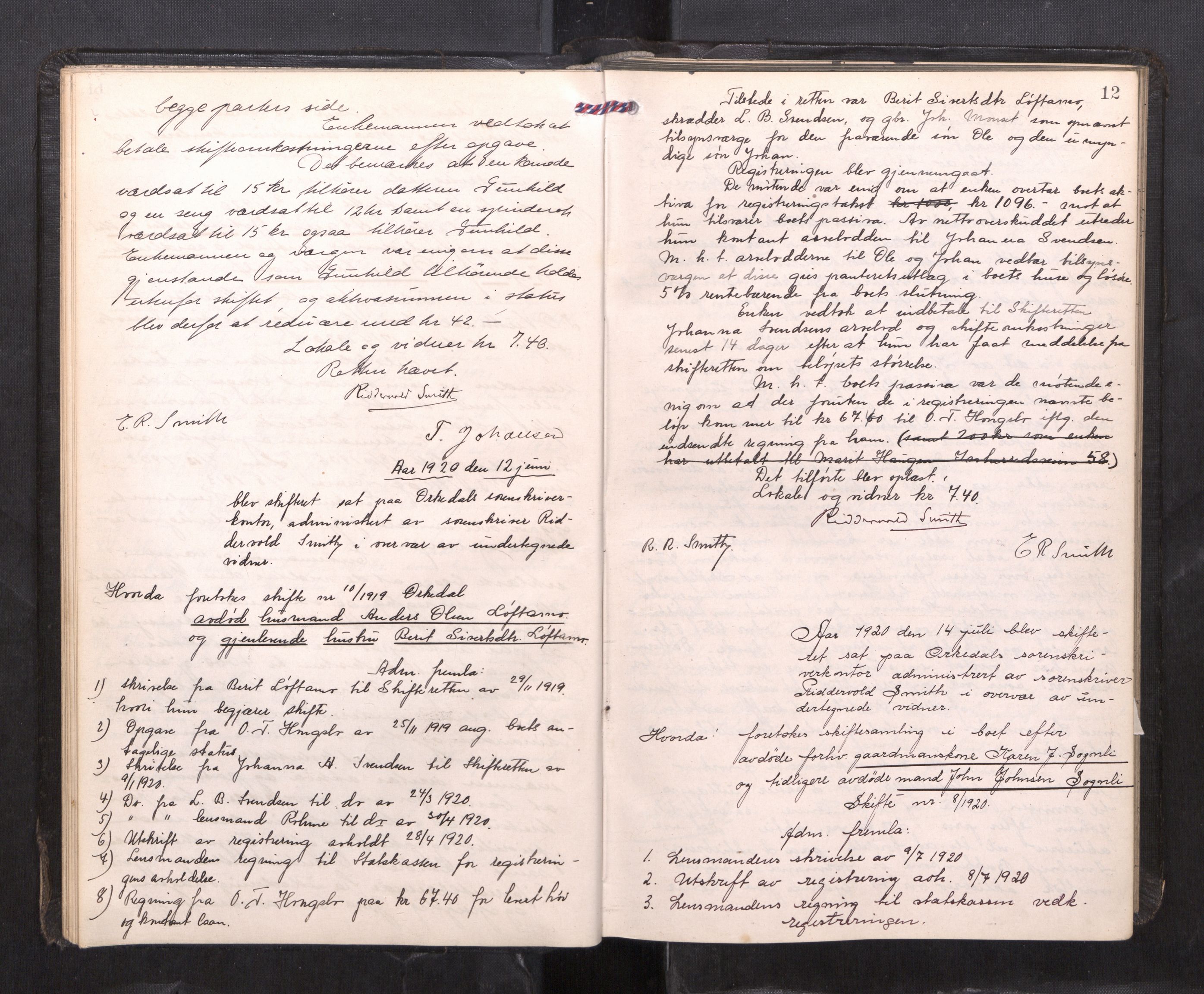 Orkdal sorenskriveri, AV/SAT-A-4169/1/3/3B/L0015: Skiftebehandlingsprotokoll, 1919-1927, p. 11b-12a