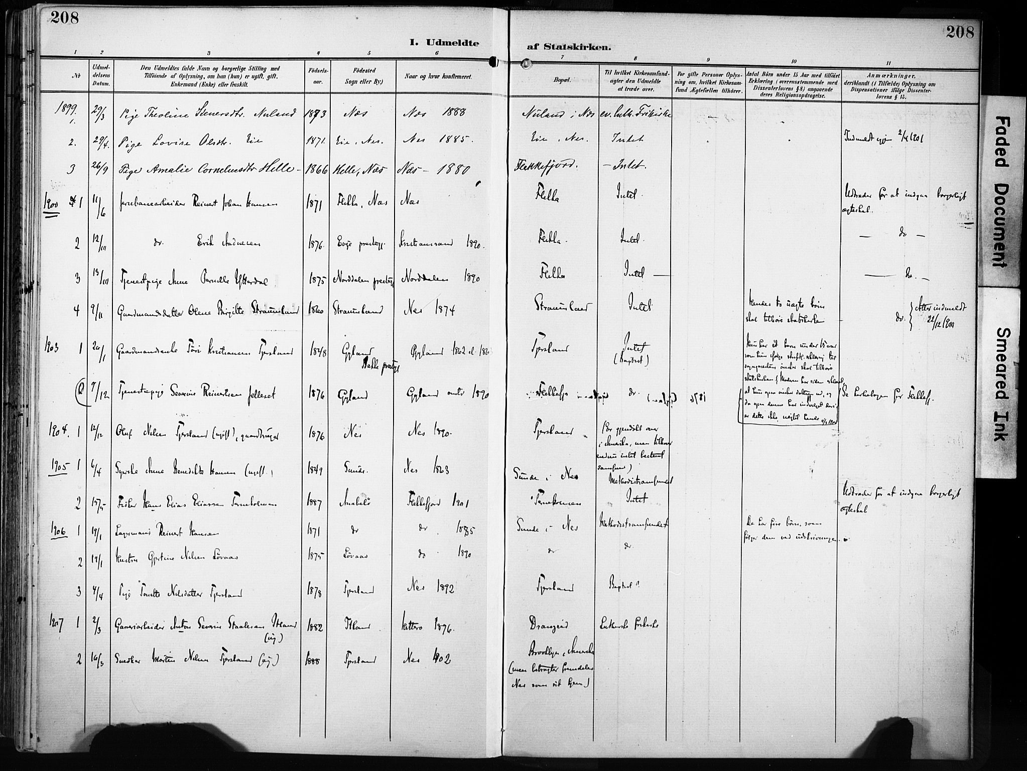 Flekkefjord sokneprestkontor, AV/SAK-1111-0012/F/Fa/Fac/L0009: Parish register (official) no. A 9, 1899-1909, p. 208