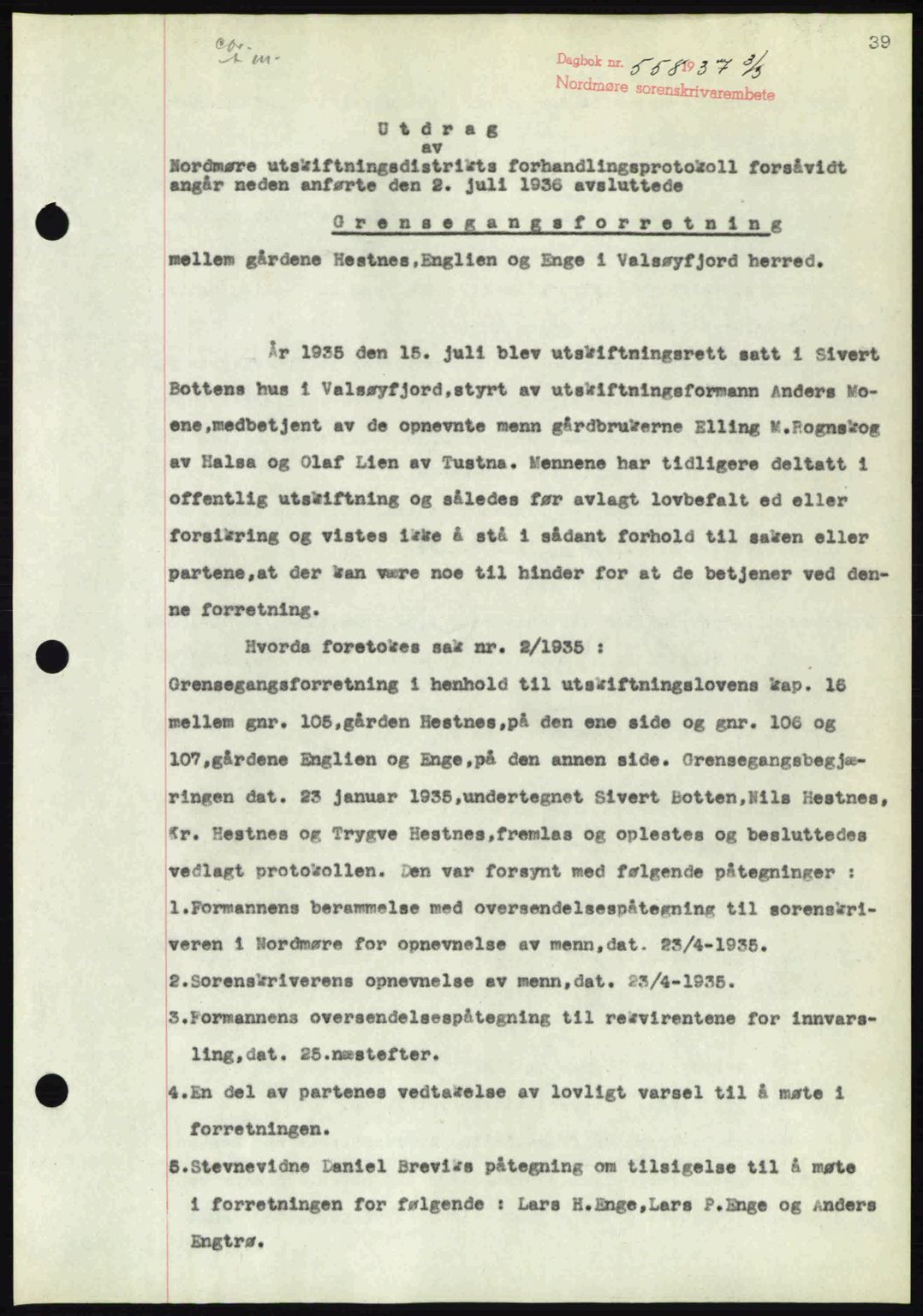 Nordmøre sorenskriveri, AV/SAT-A-4132/1/2/2Ca: Mortgage book no. A81, 1937-1937, Diary no: : 558/1937