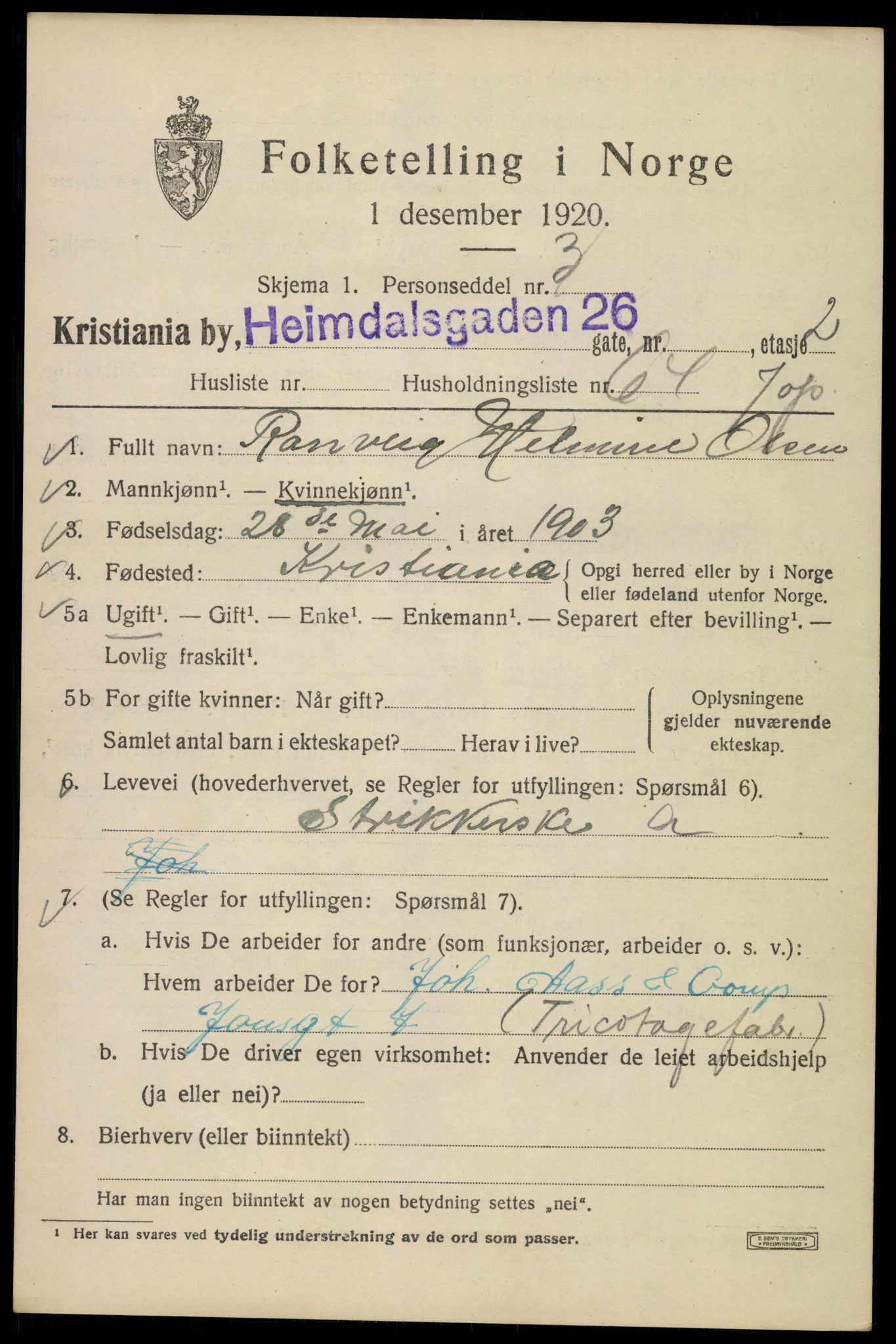 SAO, 1920 census for Kristiania, 1920, p. 279949