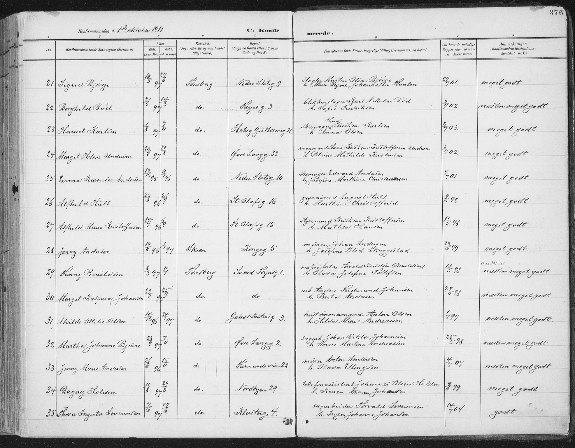 Tønsberg kirkebøker, SAKO/A-330/F/Fa/L0014: Parish register (official) no. I 14, 1900-1913, p. 376