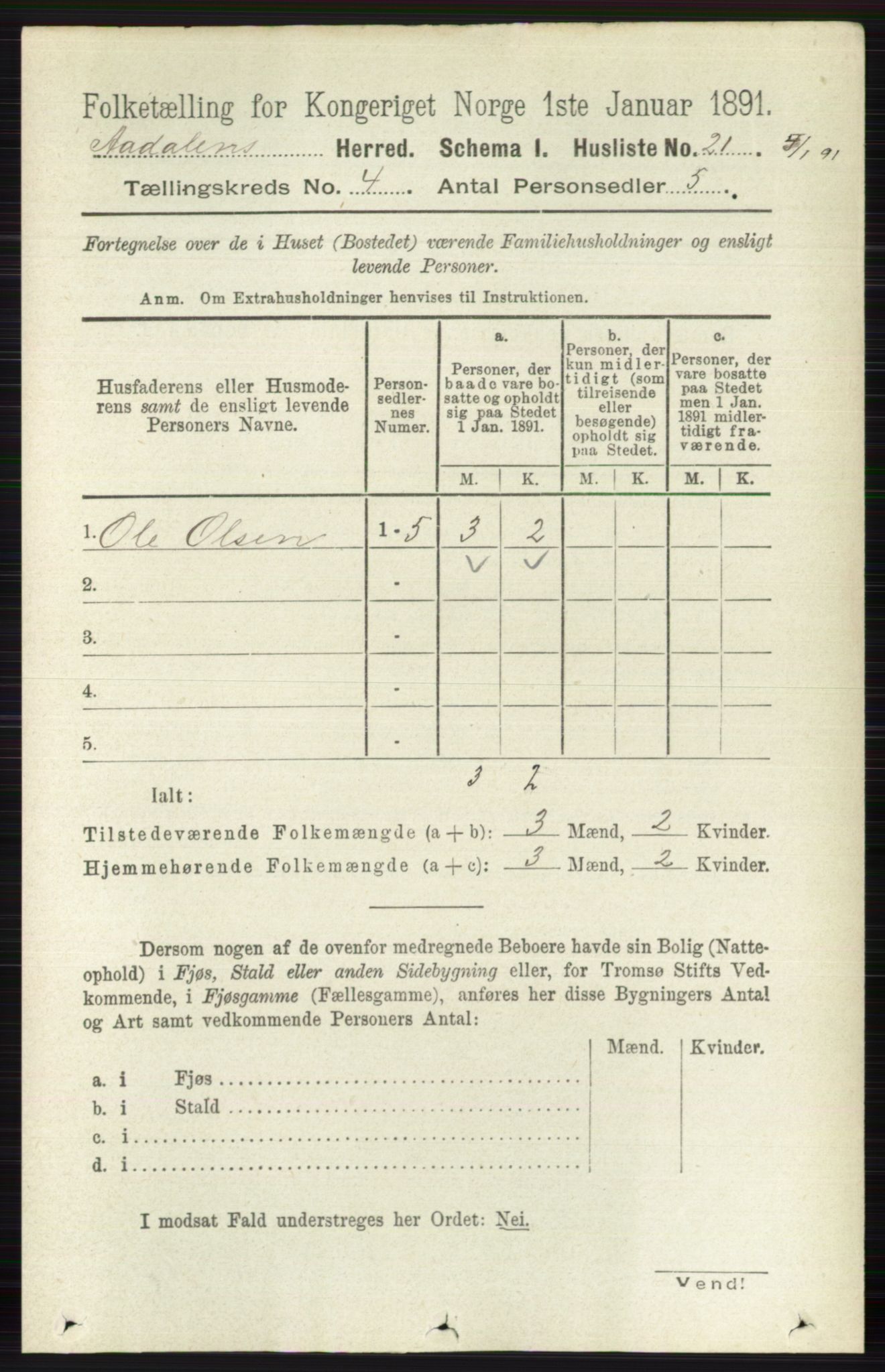 RA, 1891 census for 0614 Ådal, 1891, p. 1471