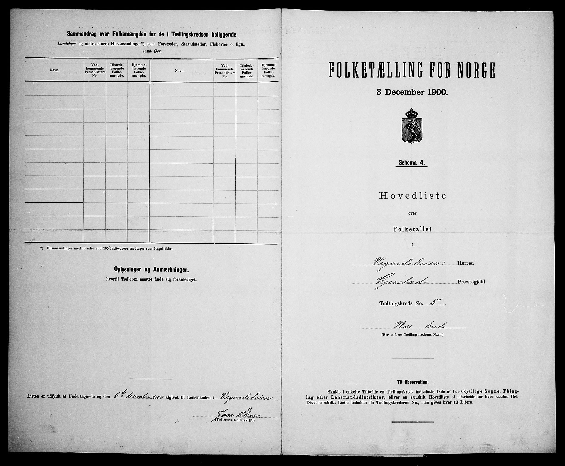 SAK, 1900 census for Vegårshei, 1900, p. 26