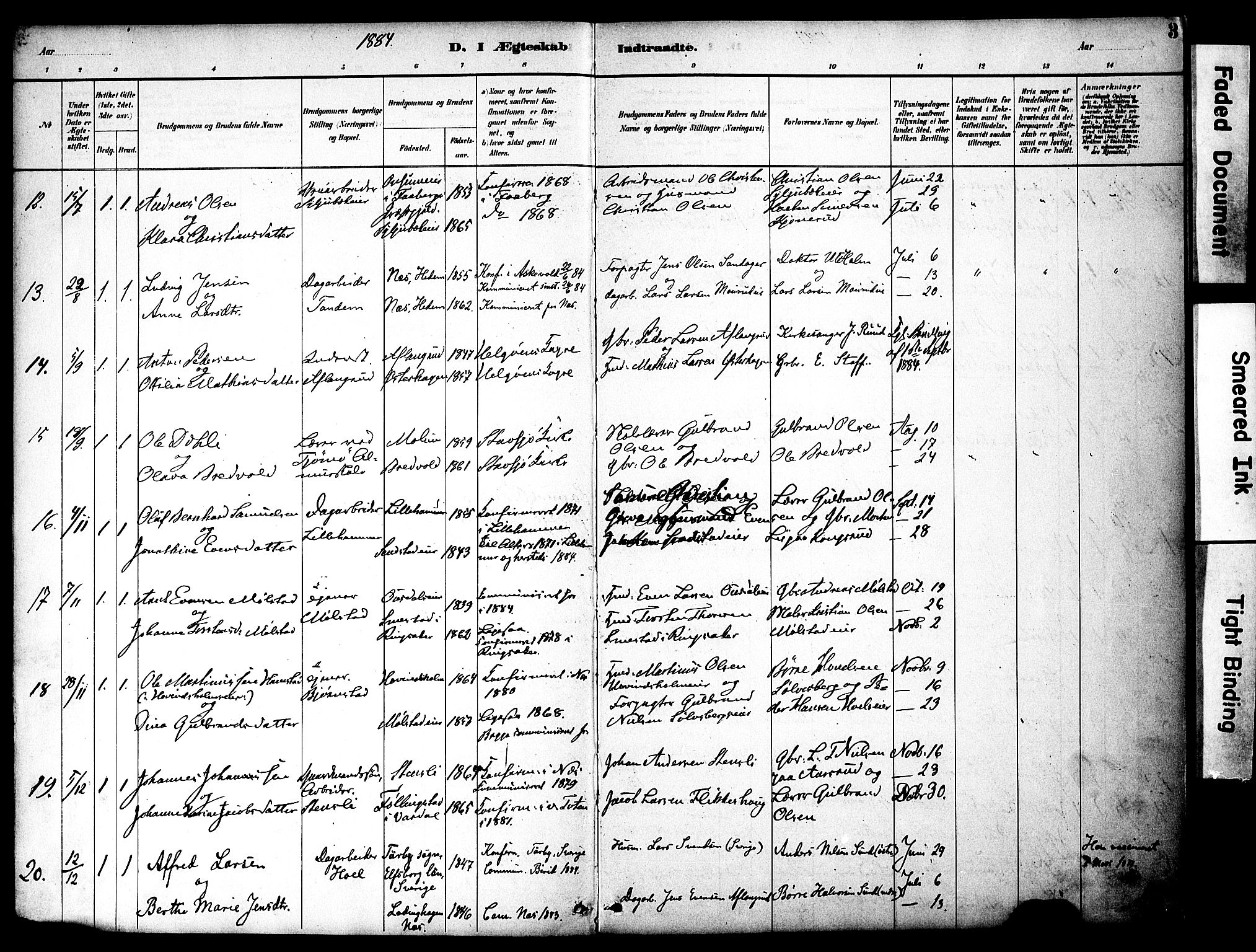 Nes prestekontor, Hedmark, SAH/PREST-020/K/Ka/L0008: Parish register (official) no. 8, 1883-1905, p. 3