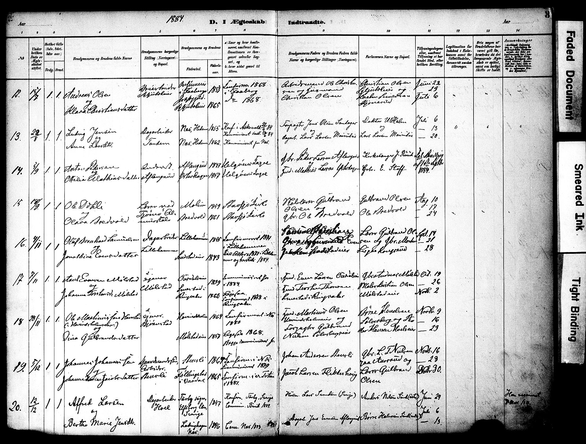 Nes prestekontor, Hedmark, AV/SAH-PREST-020/K/Ka/L0008: Parish register (official) no. 8, 1883-1905, p. 3