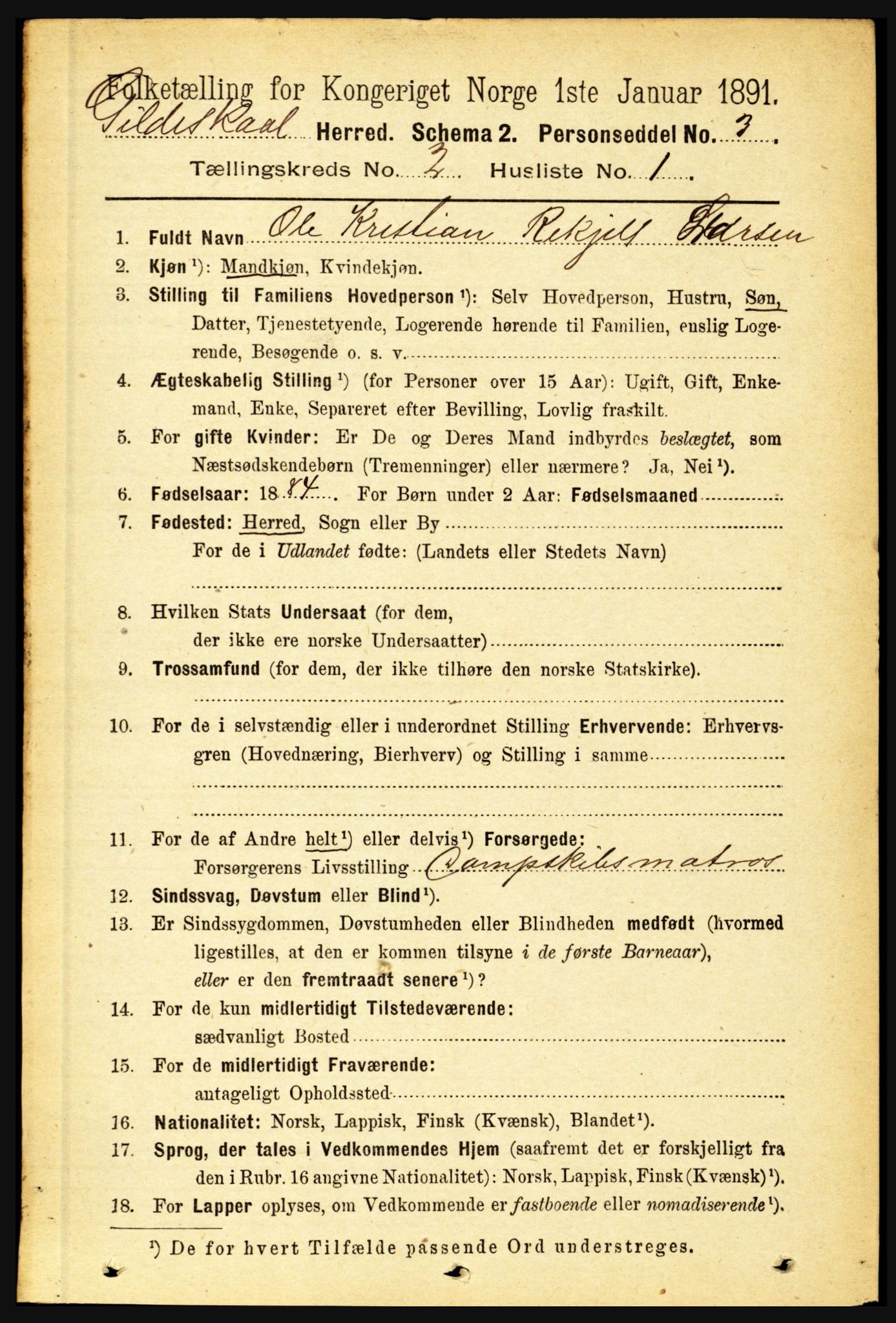 RA, 1891 census for 1838 Gildeskål, 1891, p. 520