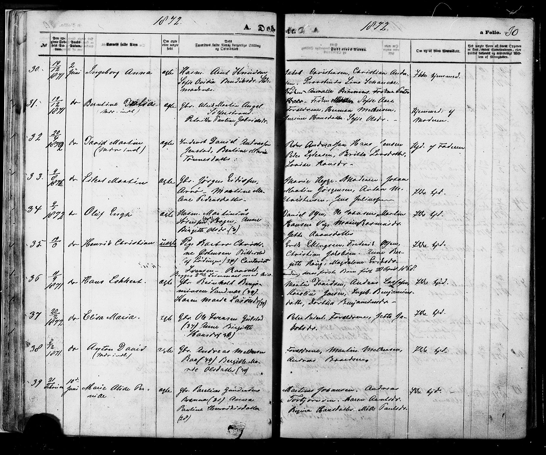 Ministerialprotokoller, klokkerbøker og fødselsregistre - Nordland, SAT/A-1459/888/L1242: Parish register (official) no. 888A08, 1870-1875, p. 30
