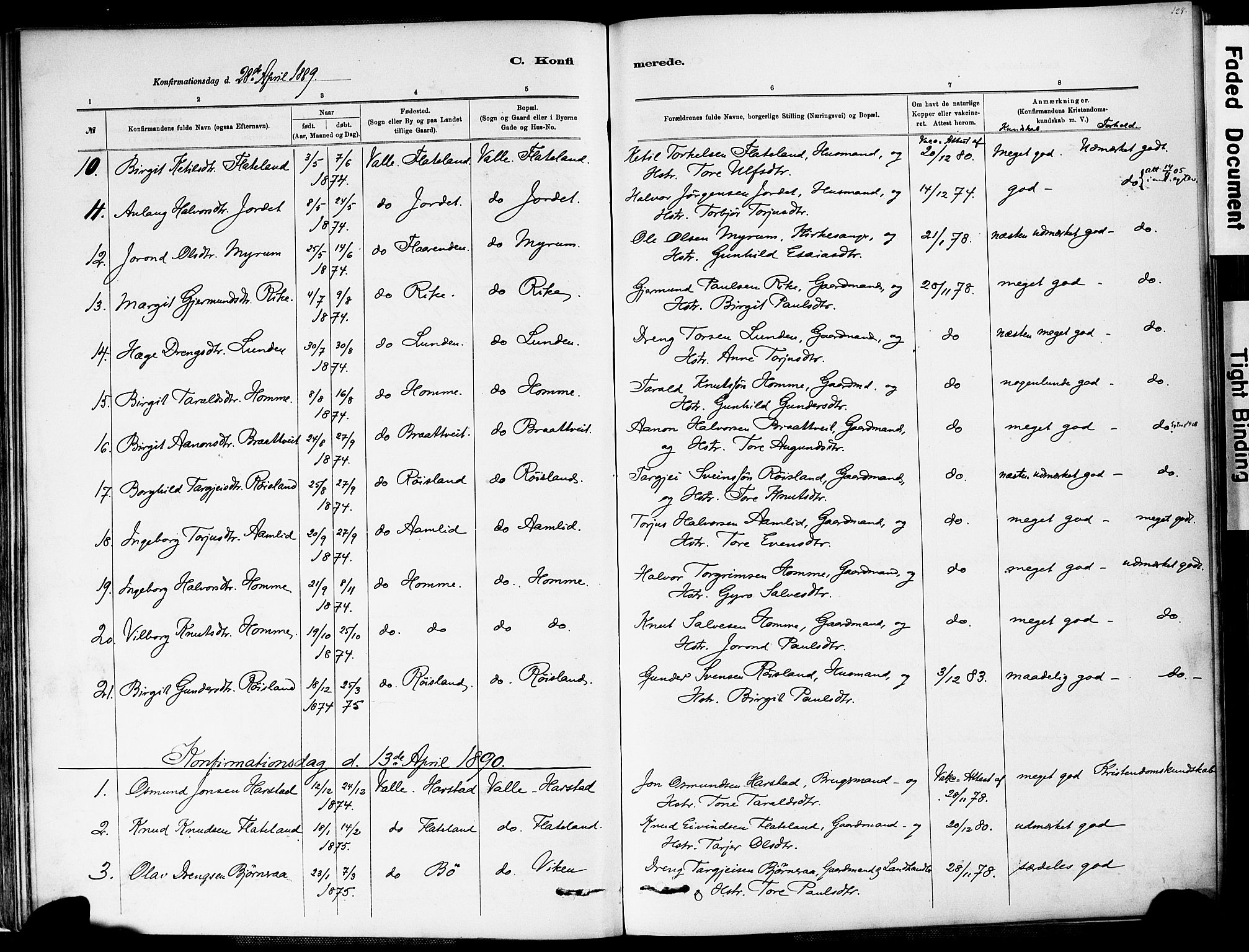 Valle sokneprestkontor, AV/SAK-1111-0044/F/Fa/Fac/L0009: Parish register (official) no. A 9, 1882-1913, p. 128