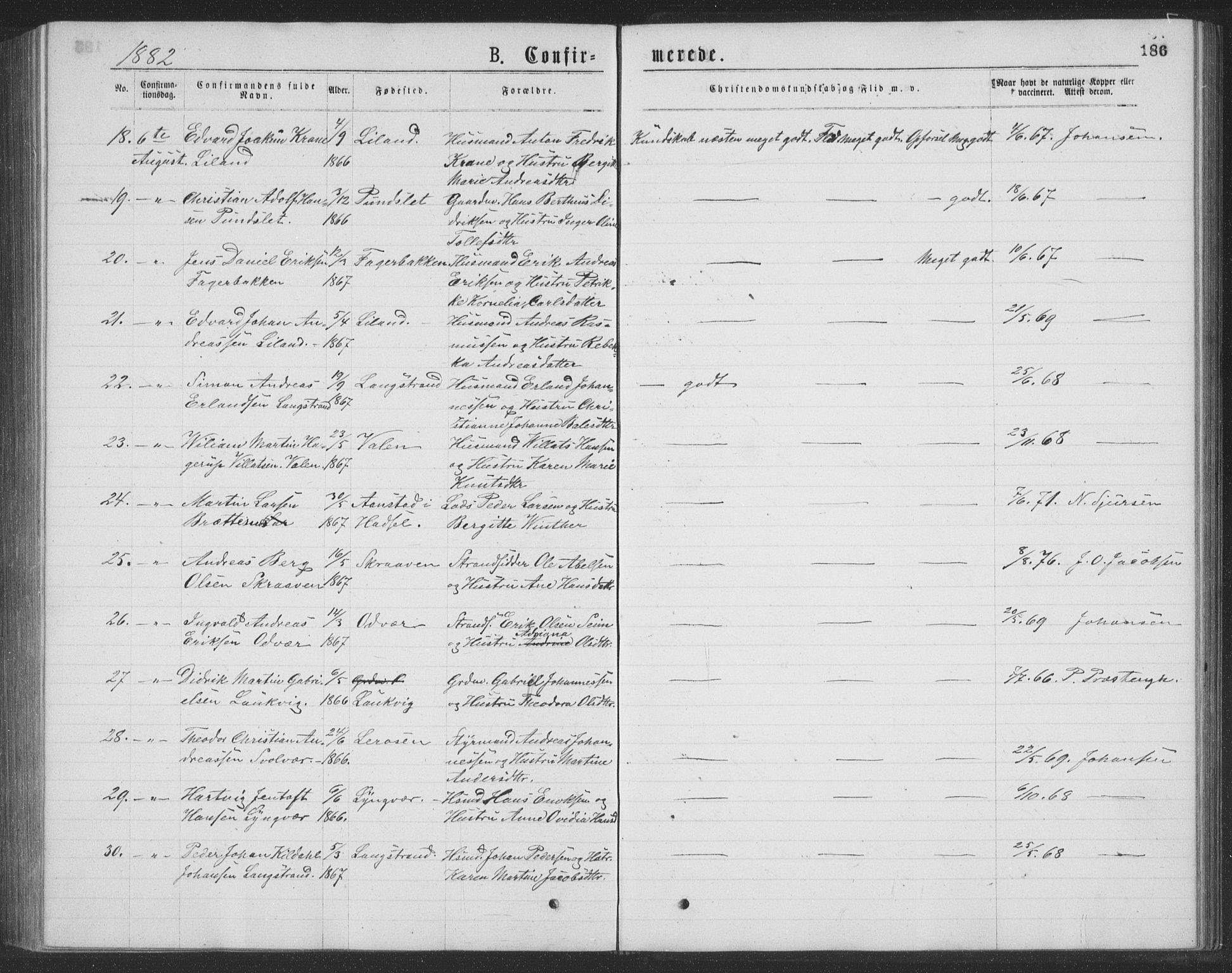 Ministerialprotokoller, klokkerbøker og fødselsregistre - Nordland, AV/SAT-A-1459/874/L1075: Parish register (copy) no. 874C04, 1876-1883, p. 186