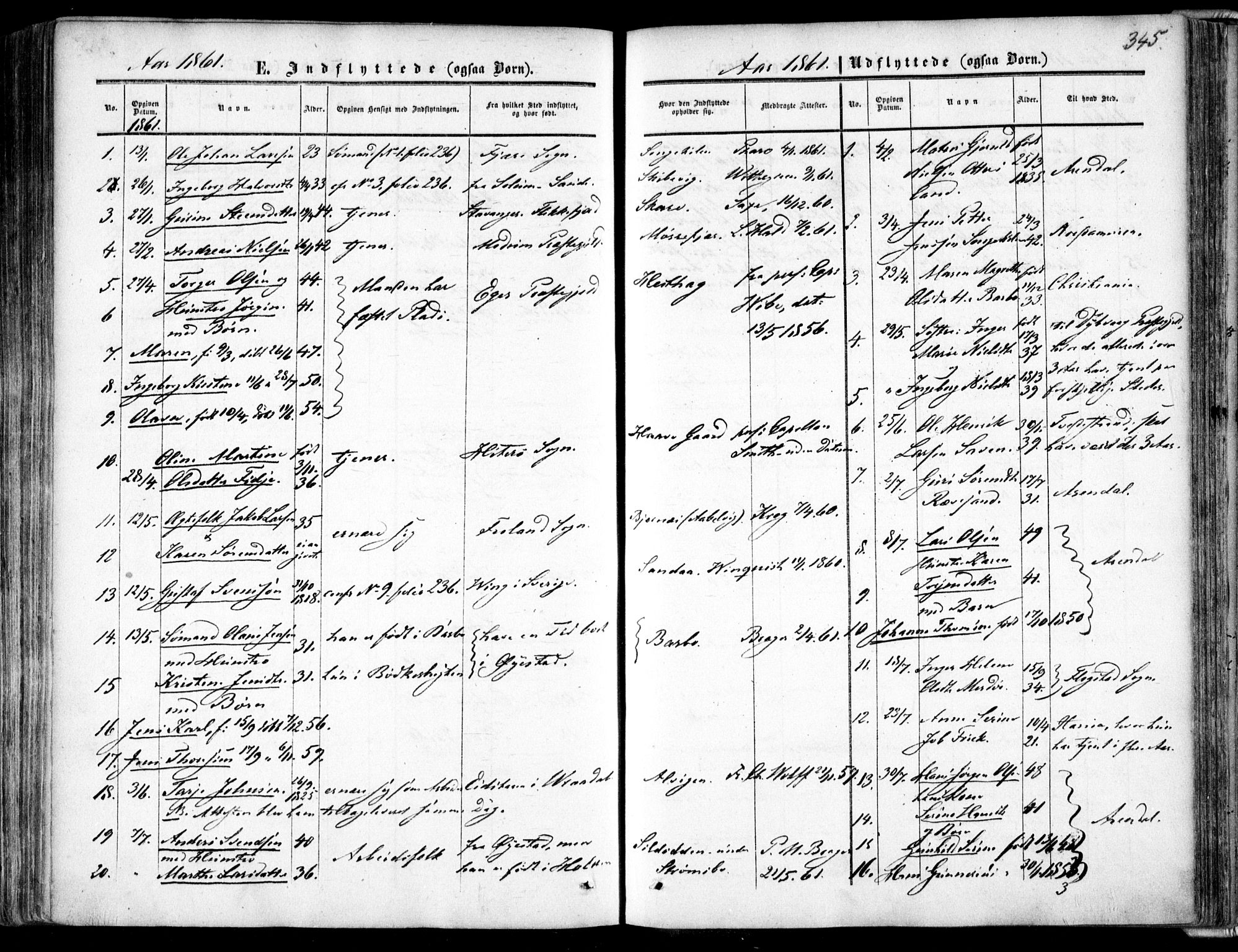 Tromøy sokneprestkontor, SAK/1111-0041/F/Fa/L0006: Parish register (official) no. A 6, 1855-1863, p. 345