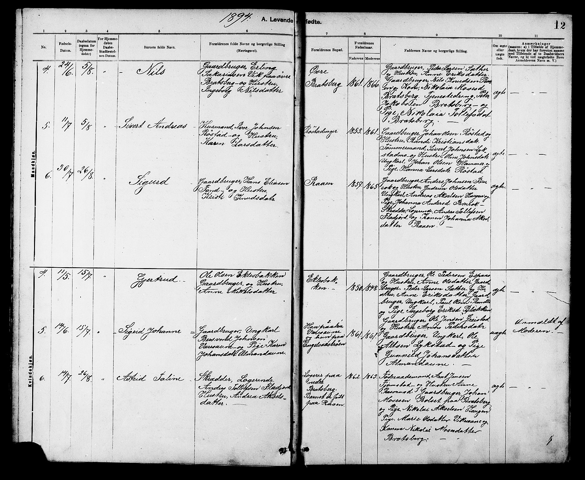 Ministerialprotokoller, klokkerbøker og fødselsregistre - Sør-Trøndelag, AV/SAT-A-1456/608/L0341: Parish register (copy) no. 608C07, 1890-1912, p. 12