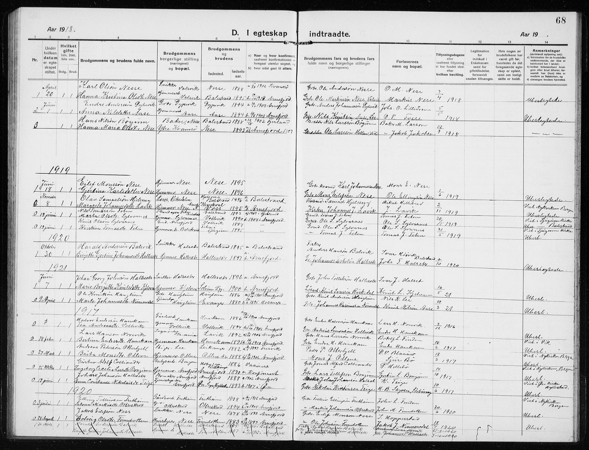 Vik sokneprestembete, SAB/A-81501: Parish register (copy) no. B 4, 1913-1938, p. 68