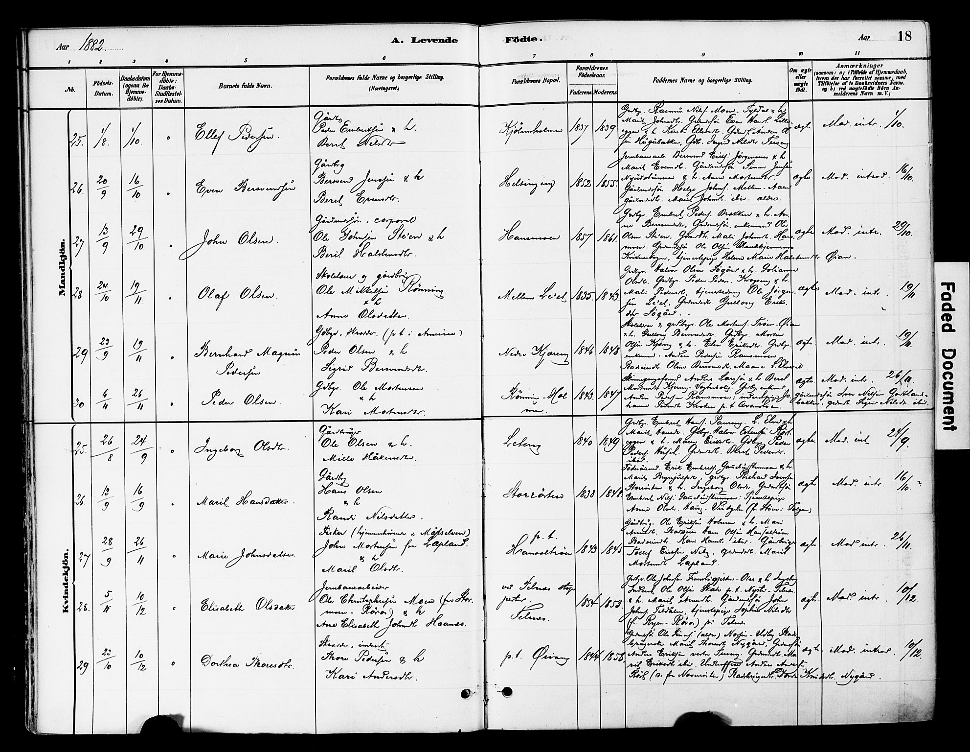 Tynset prestekontor, SAH/PREST-058/H/Ha/Haa/L0022: Parish register (official) no. 22, 1880-1899, p. 18