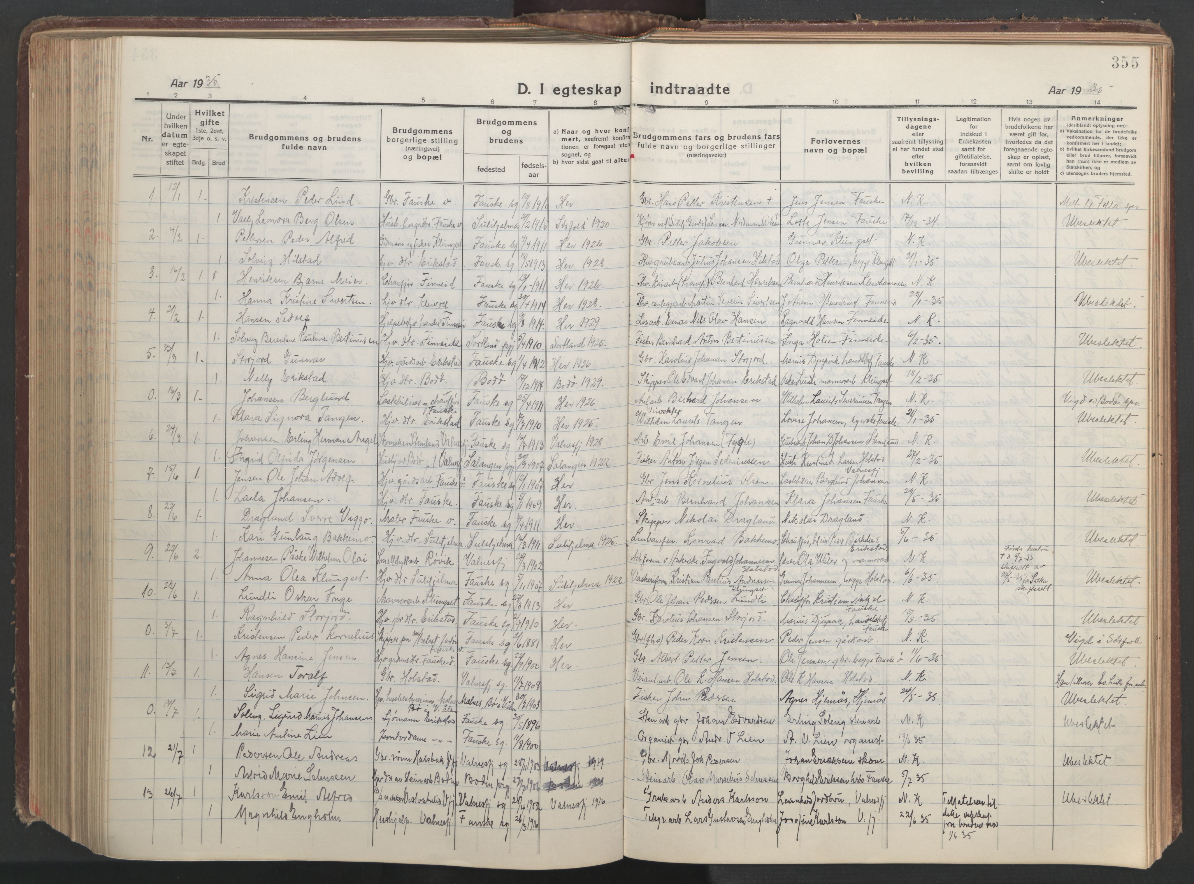 Ministerialprotokoller, klokkerbøker og fødselsregistre - Nordland, AV/SAT-A-1459/849/L0700: Parish register (copy) no. 849C01, 1919-1946, p. 355