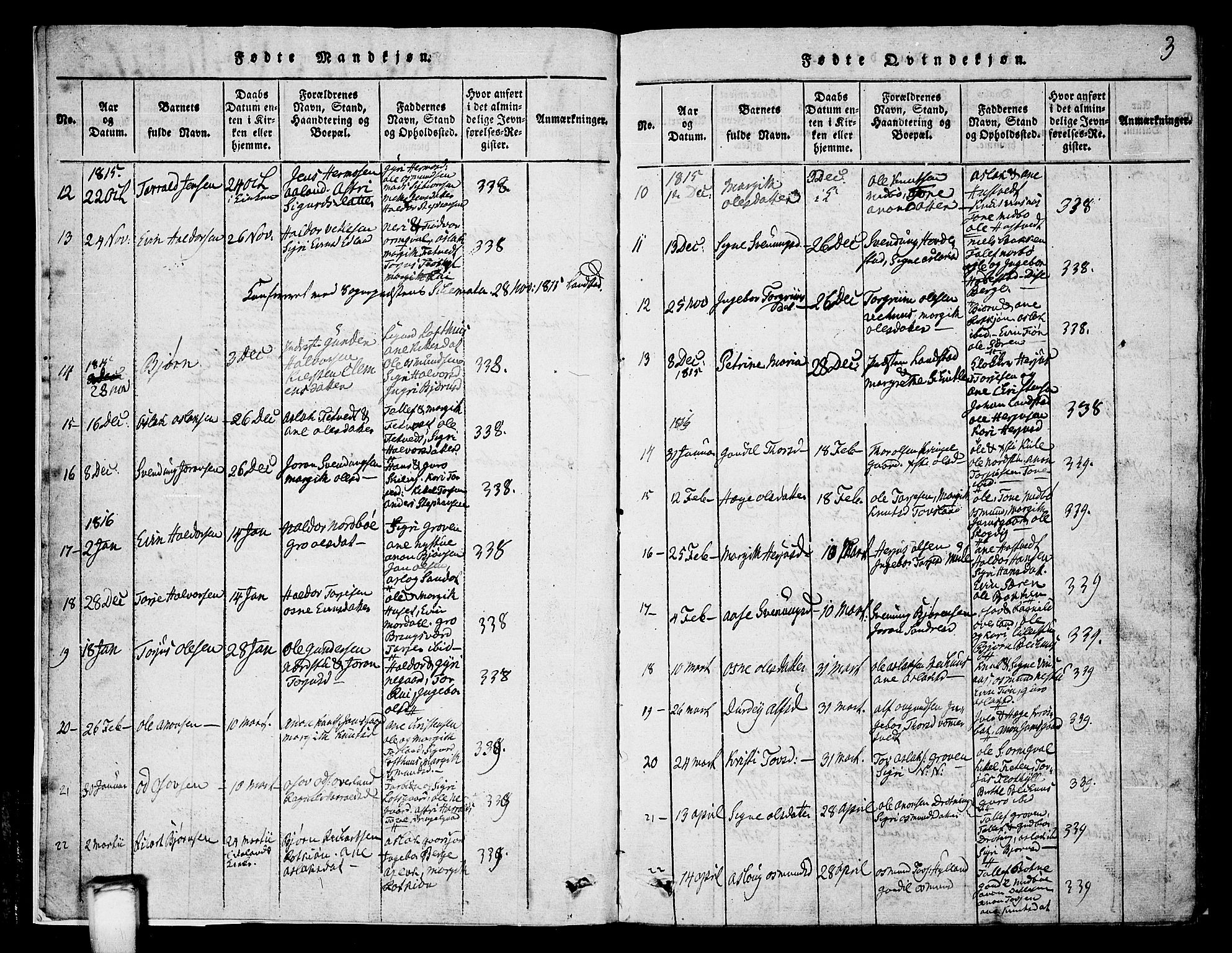 Vinje kirkebøker, SAKO/A-312/G/Ga/L0001: Parish register (copy) no. I 1, 1814-1843, p. 3