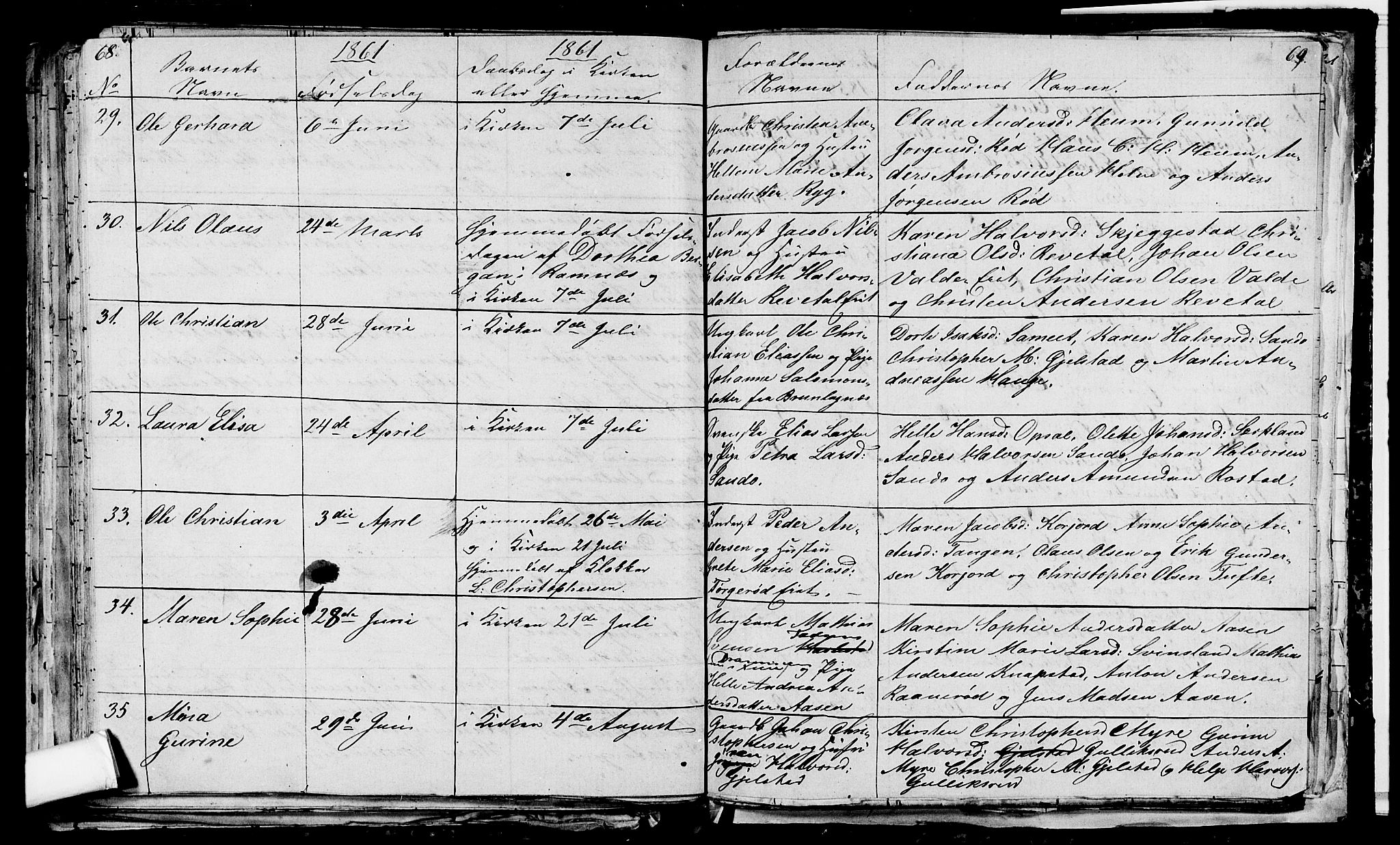 Våle kirkebøker, AV/SAKO-A-334/G/Ga/L0002: Parish register (copy) no. I 2, 1851-1863, p. 68-69