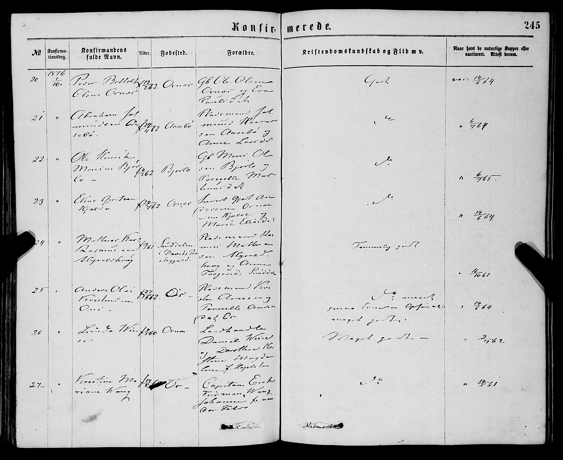 Eid sokneprestembete, AV/SAB-A-82301/H/Haa/Haaa/L0010: Parish register (official) no. A 10, 1867-1878, p. 245