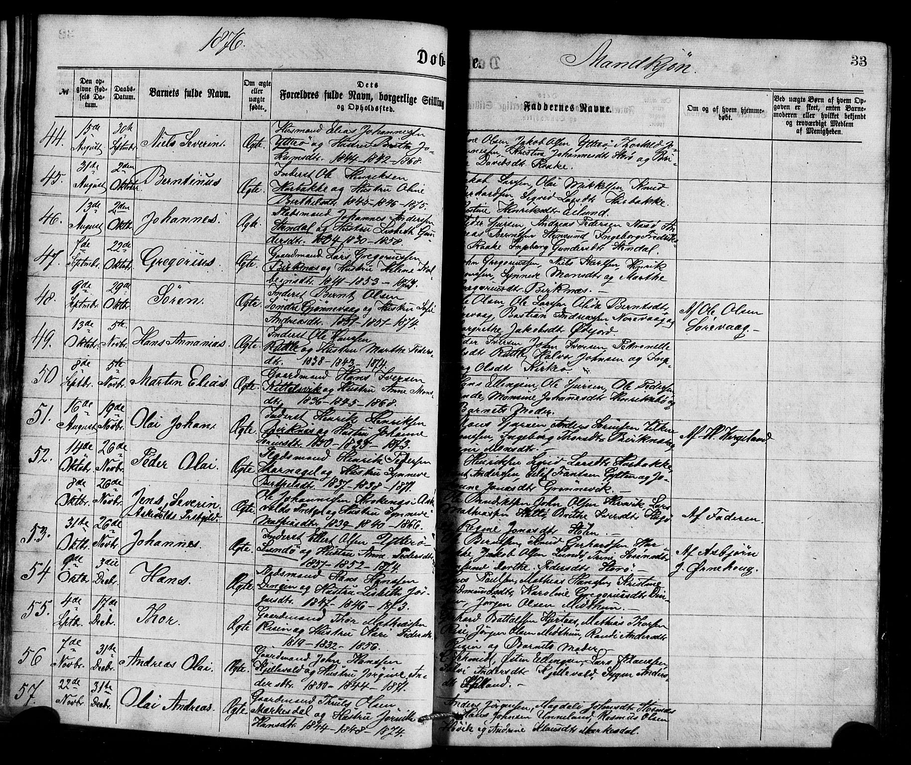 Gulen sokneprestembete, AV/SAB-A-80201/H/Haa/Haaa/L0023: Parish register (official) no. A 23, 1870-1880, p. 33