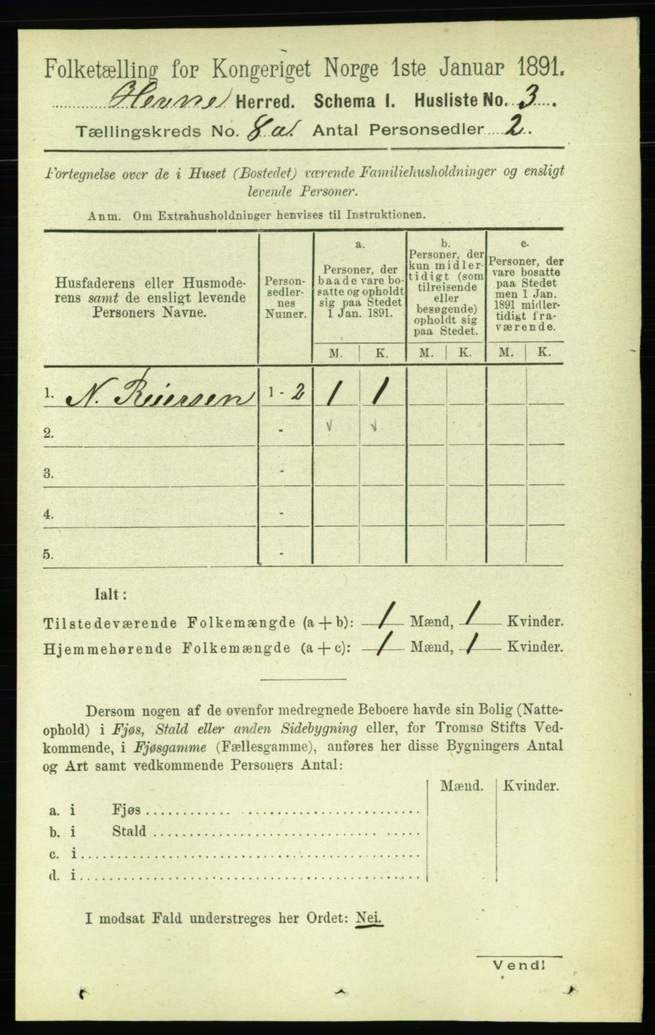 RA, 1891 census for 1612 Hemne, 1891, p. 4839