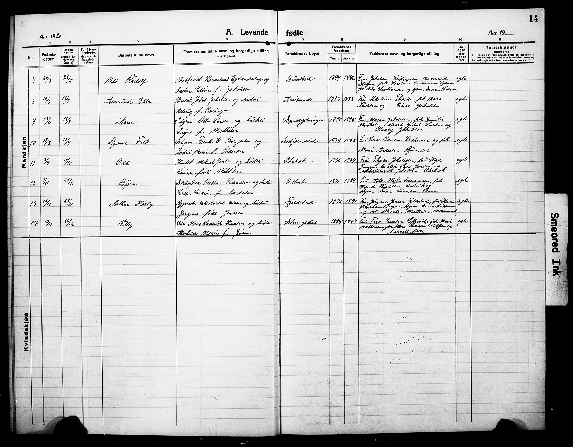 Nøtterøy kirkebøker, AV/SAKO-A-354/G/Gc/L0001: Parish register (copy) no. III 1, 1915-1930, p. 14