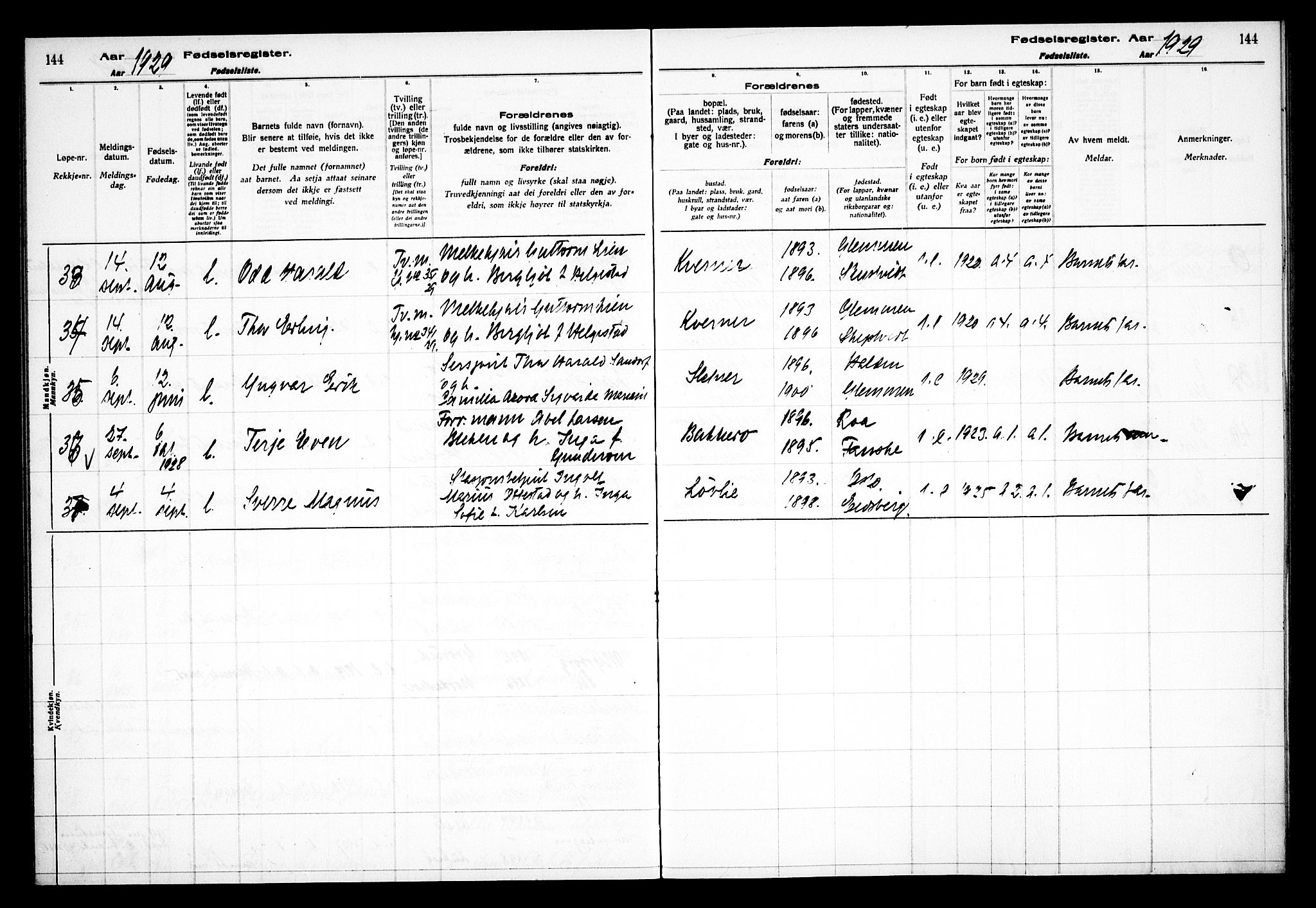 Kråkstad prestekontor Kirkebøker, AV/SAO-A-10125a/J/Jb/L0001: Birth register no. II 1, 1916-1936, p. 144