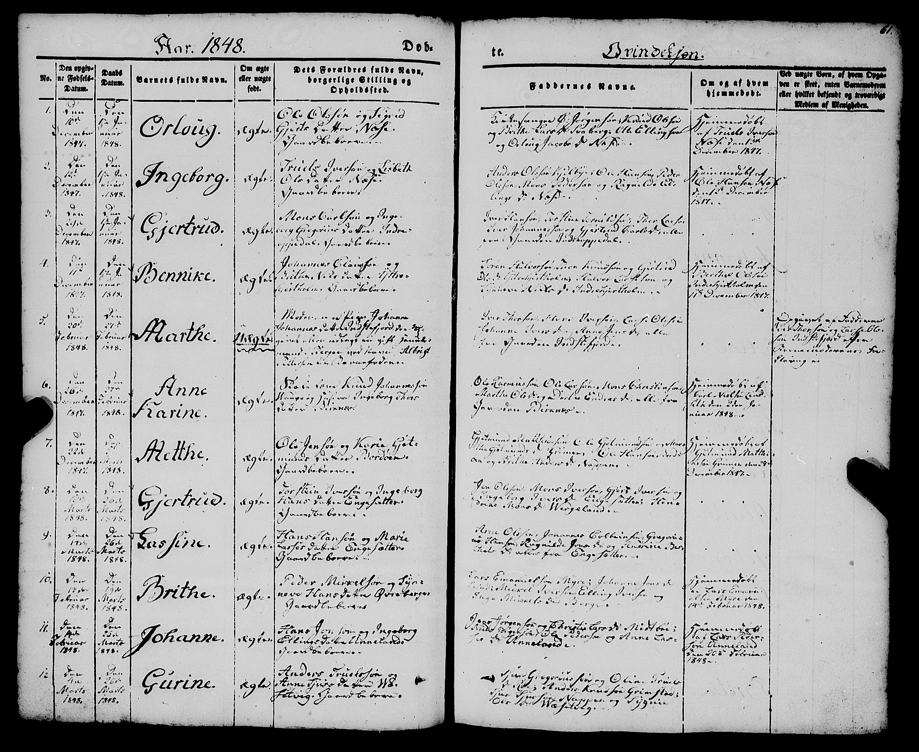 Gulen sokneprestembete, SAB/A-80201/H/Haa/Haaa/L0021: Parish register (official) no. A 21, 1848-1858, p. 61
