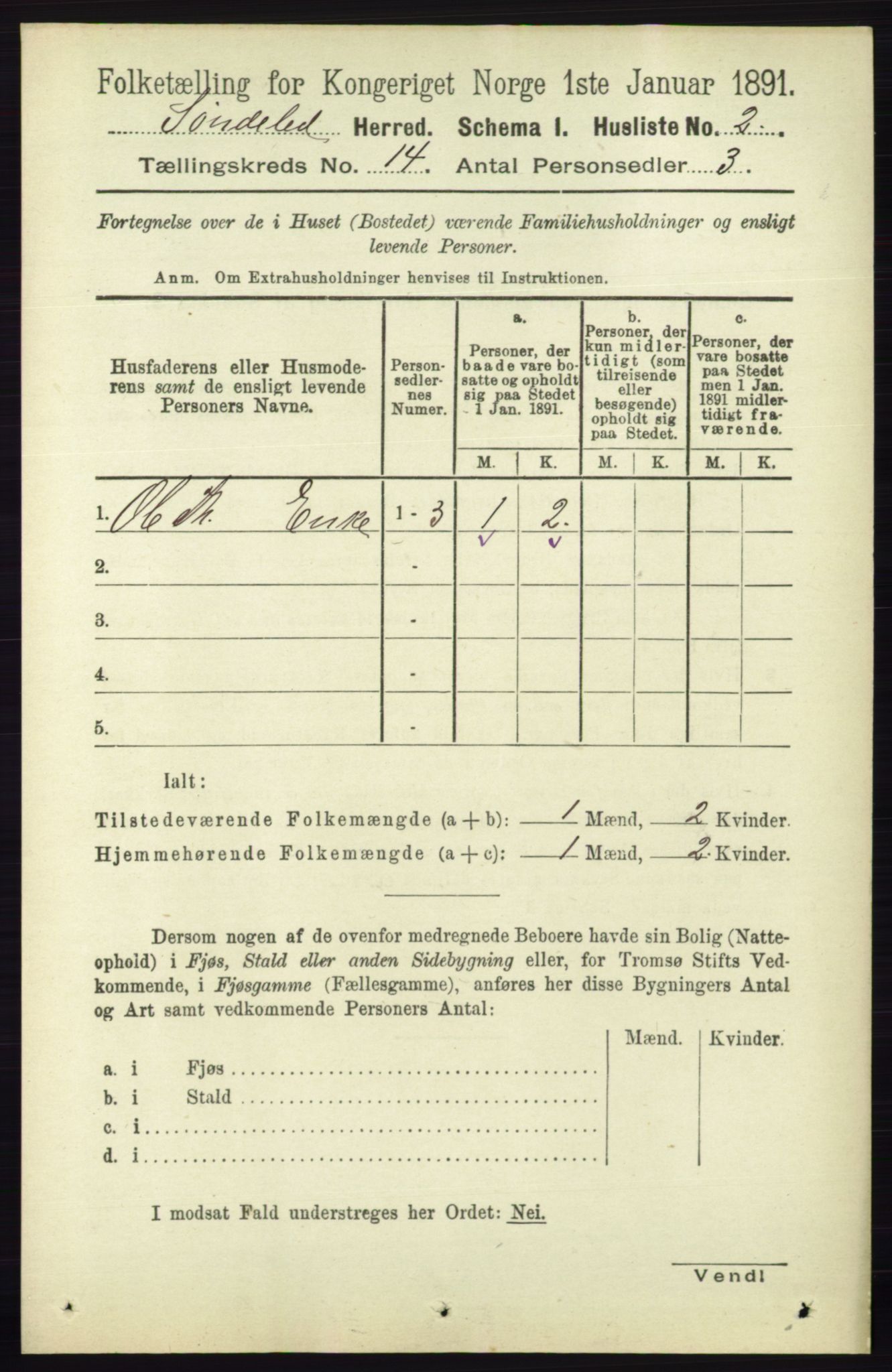 RA, 1891 census for 0913 Søndeled, 1891, p. 4099