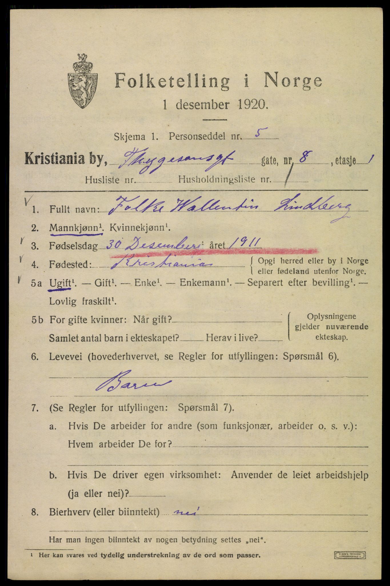 SAO, 1920 census for Kristiania, 1920, p. 581607